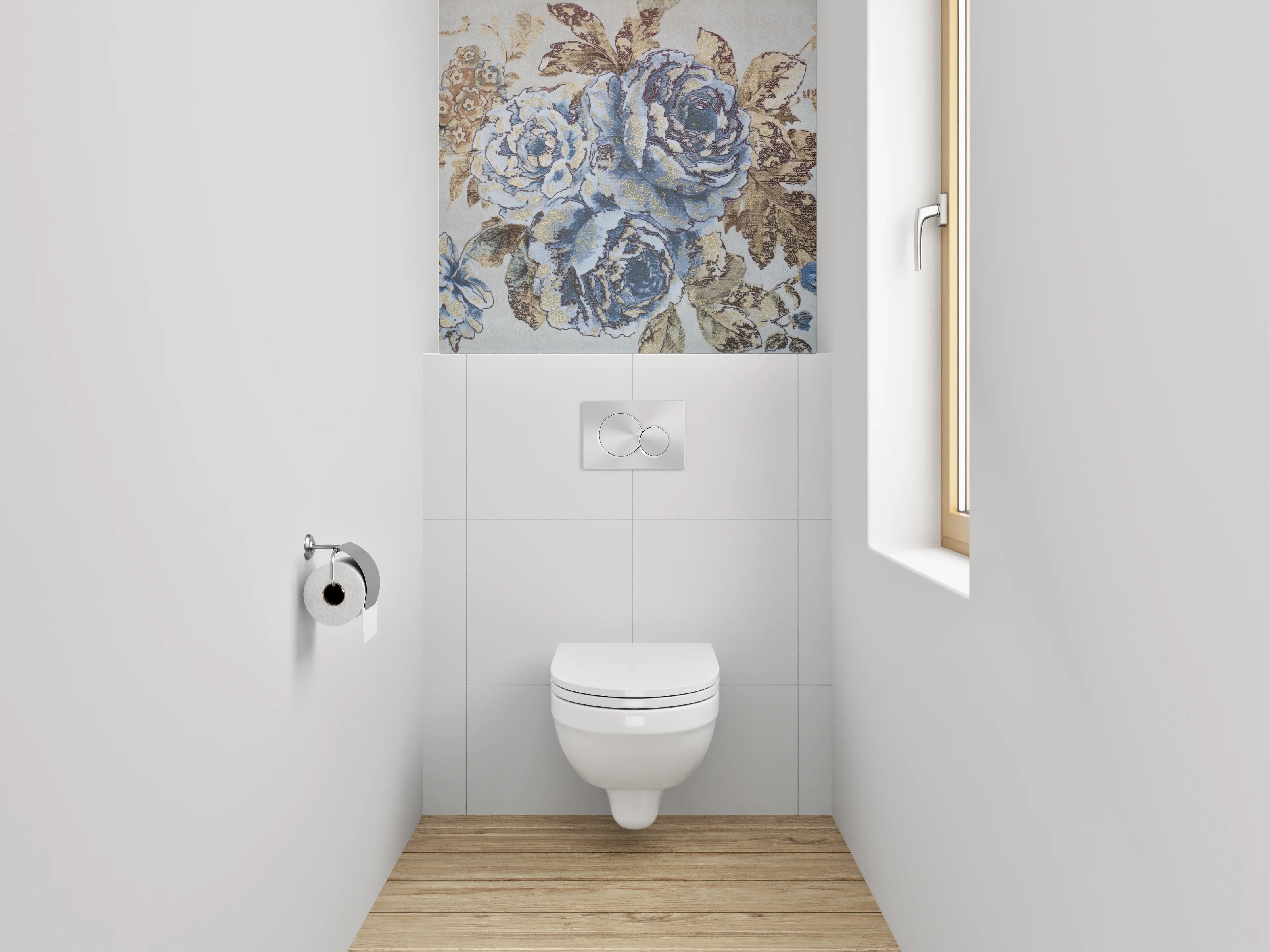 WC-Rückwand - Vintage blaue Blumen Bordüre Tapete