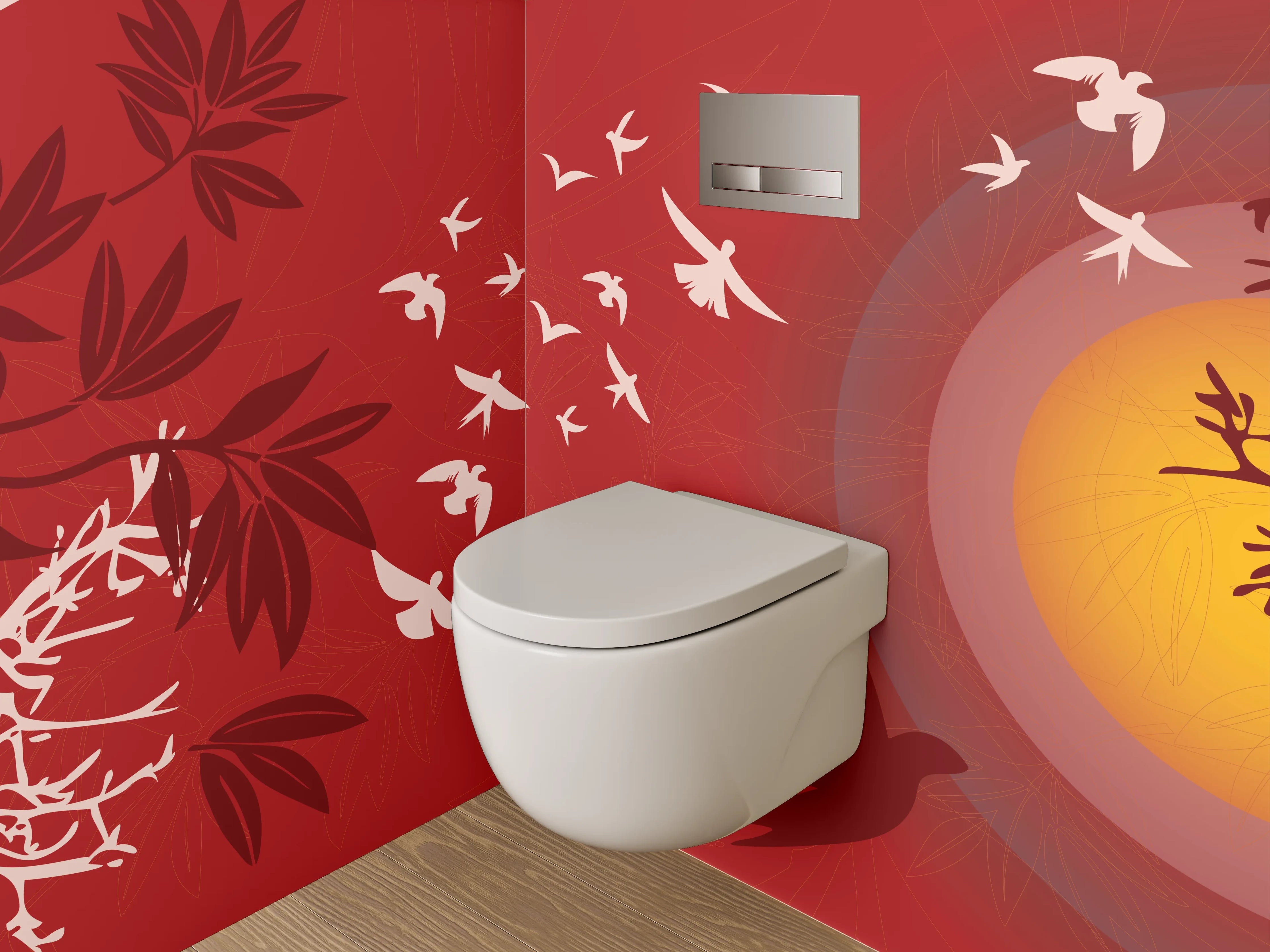 WC-Rückwand - Vögel im Sonnenuntergang Artwork