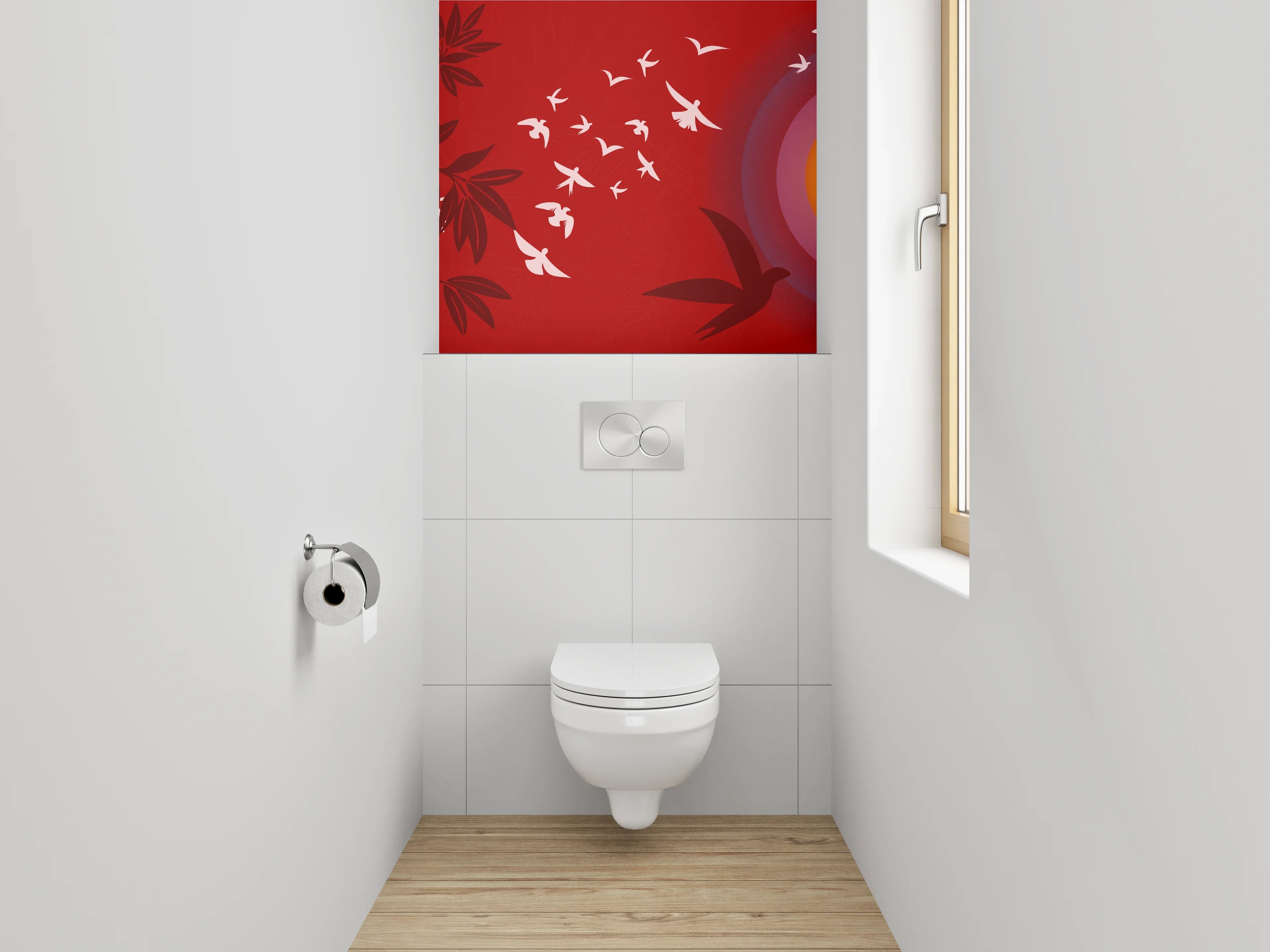 WC-Rückwand - Vögel im Sonnenuntergang – Illustration