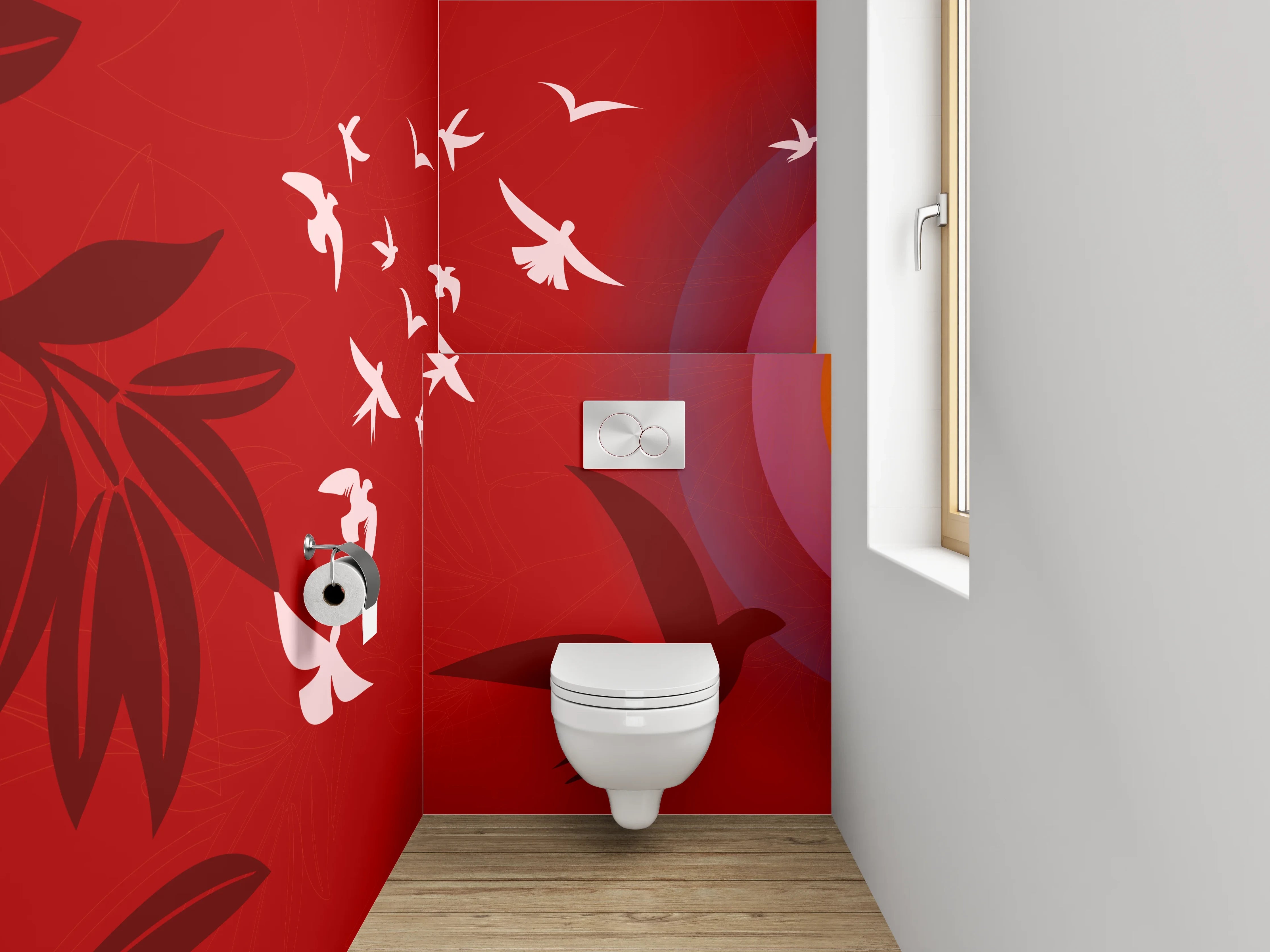 WC-Rückwand - Vögel im Sonnenuntergang – Illustration