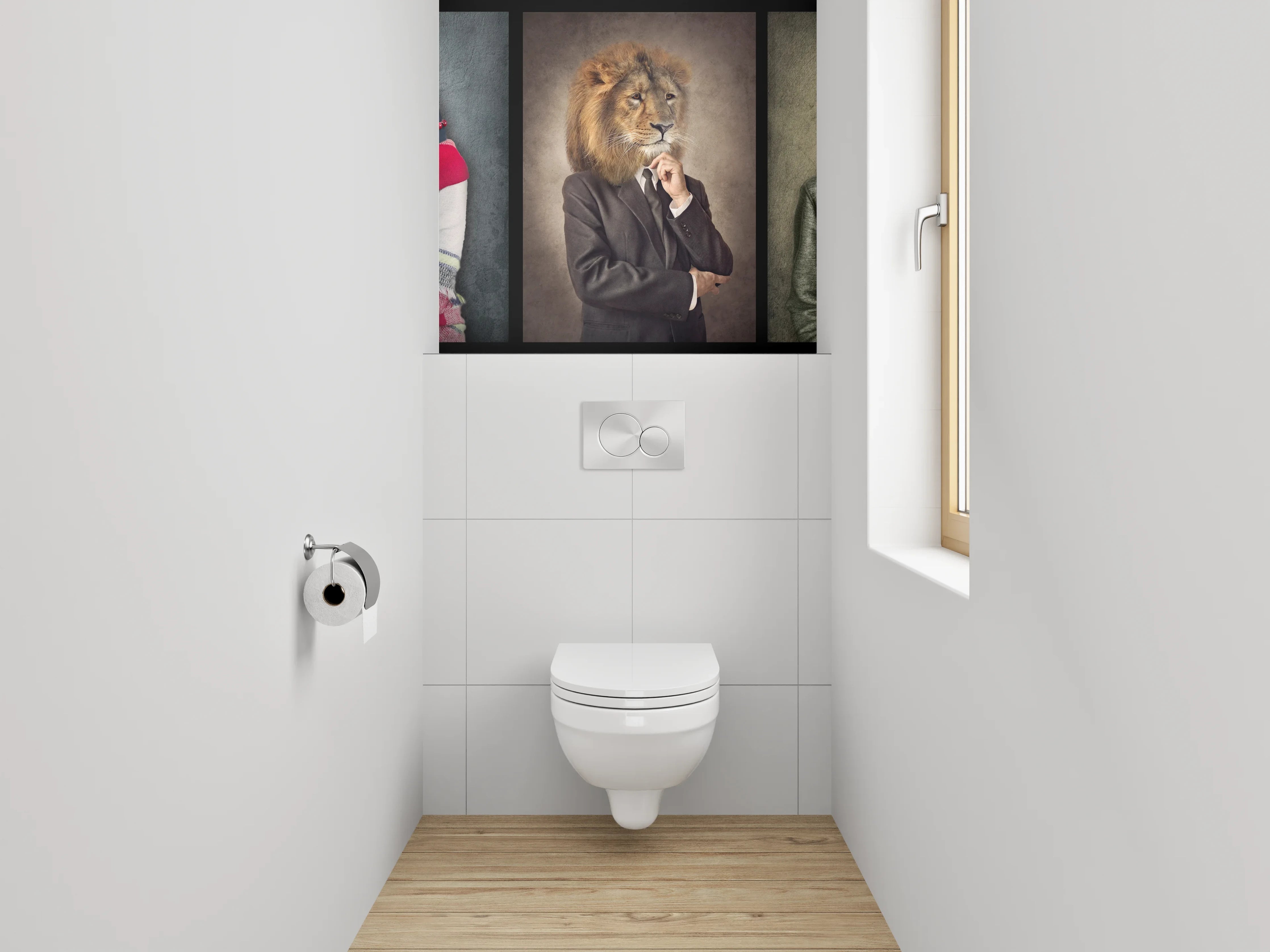 WC-Rückwand - Vogel im Anzug mit Krawatte