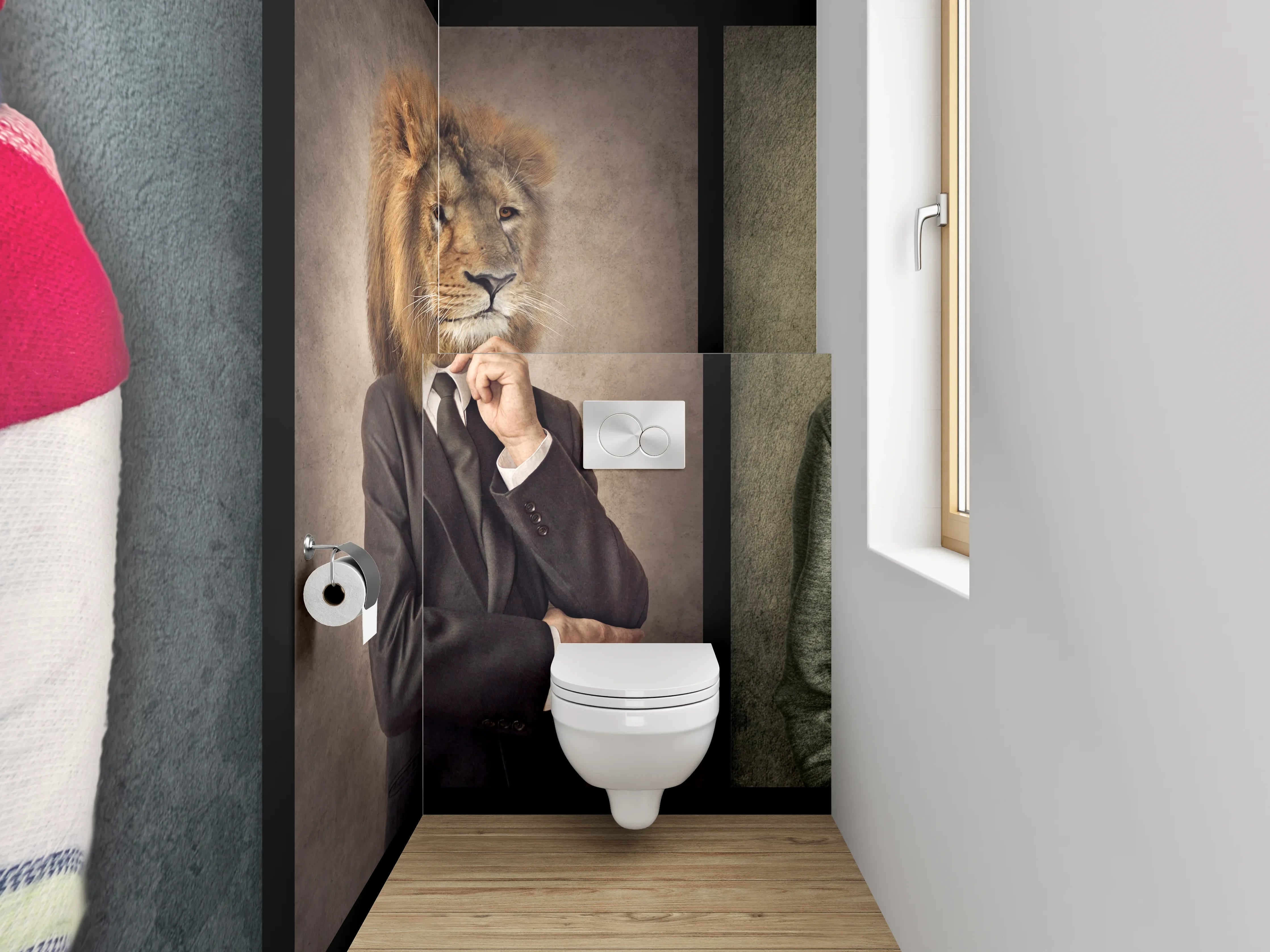 WC-Rückwand - Vogel im Anzug mit Krawatte