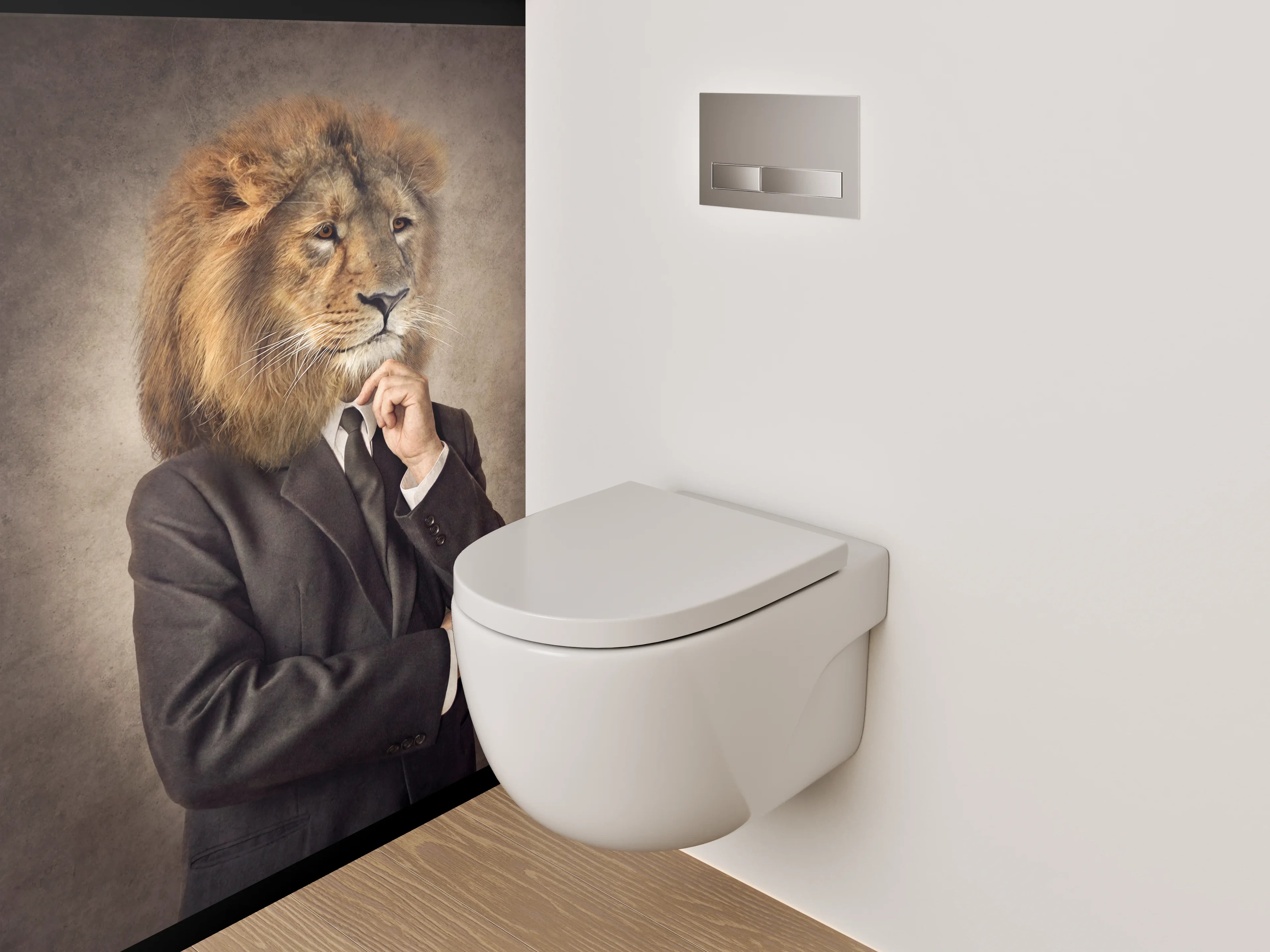 WC-Rückwand - Vogel im Anzug mit Krawatte