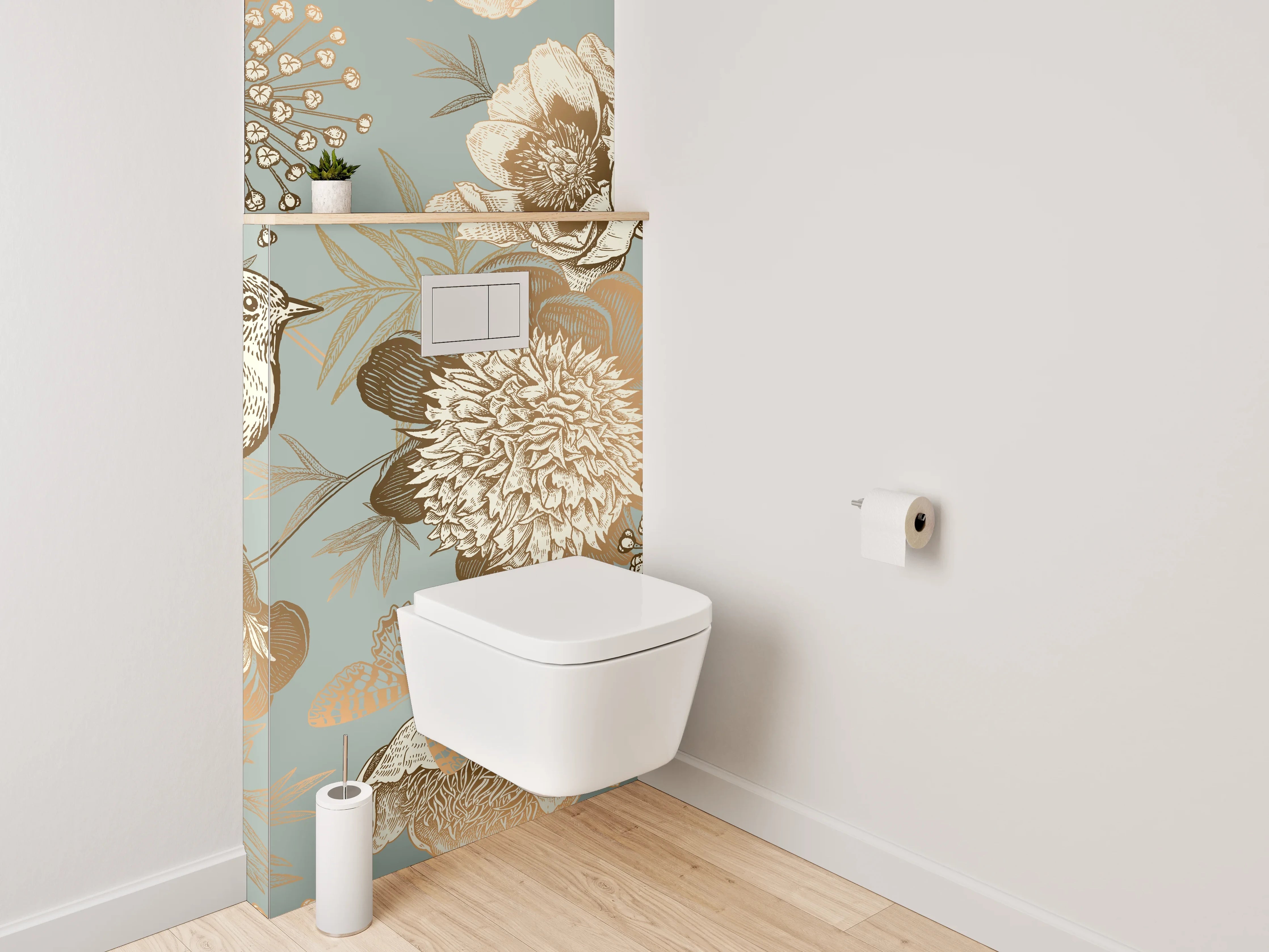 WC-Rückwand - Vogel und Blumen Vintage Illustration