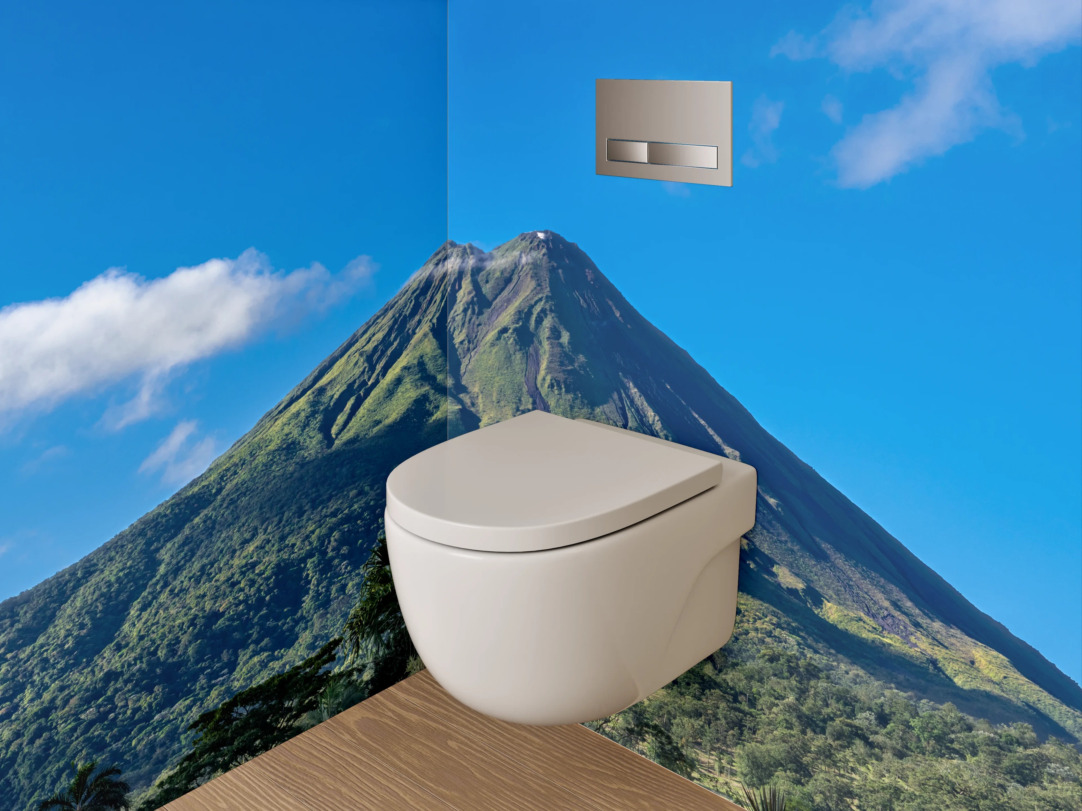WC-Rückwand - Vulkan vor blauem Himmel