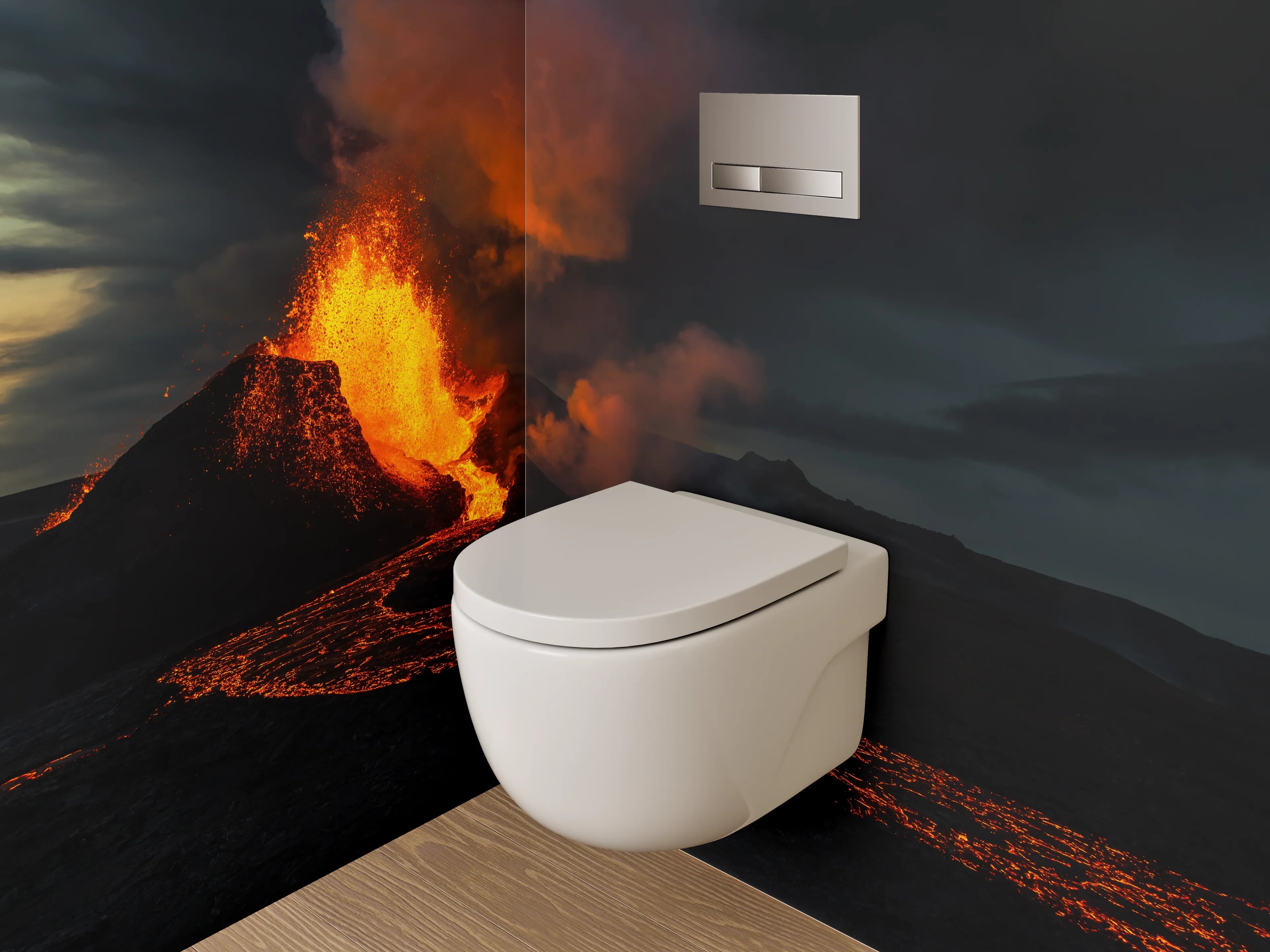 WC-Rückwand - Vulkaneruption – Naturgewalt in Lavaflüssen