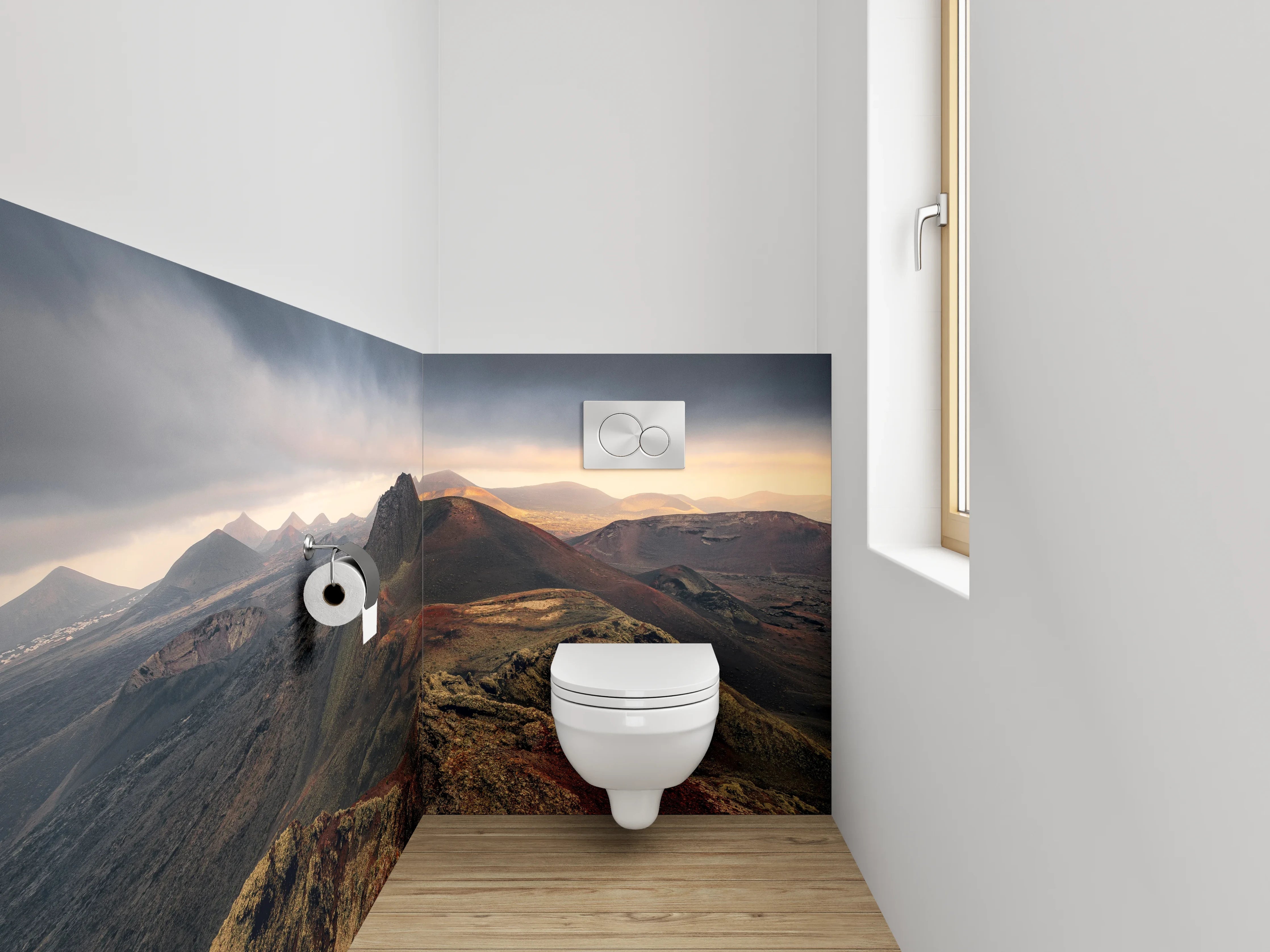 WC-Rückwand - Vulkanische Berglandschaft Sonnenlicht