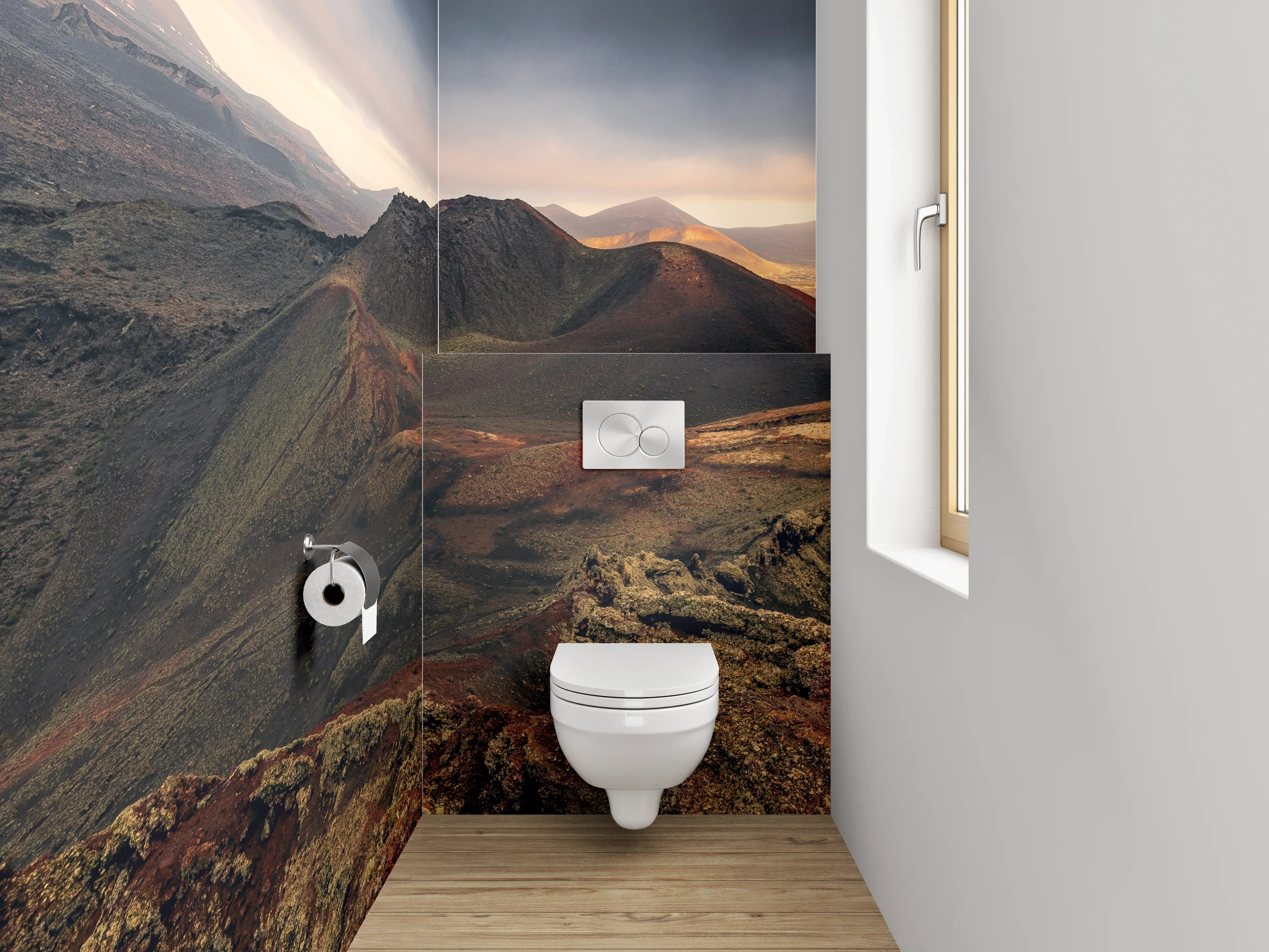 WC-Rückwand - Vulkanische Berglandschaft Sonnenlicht