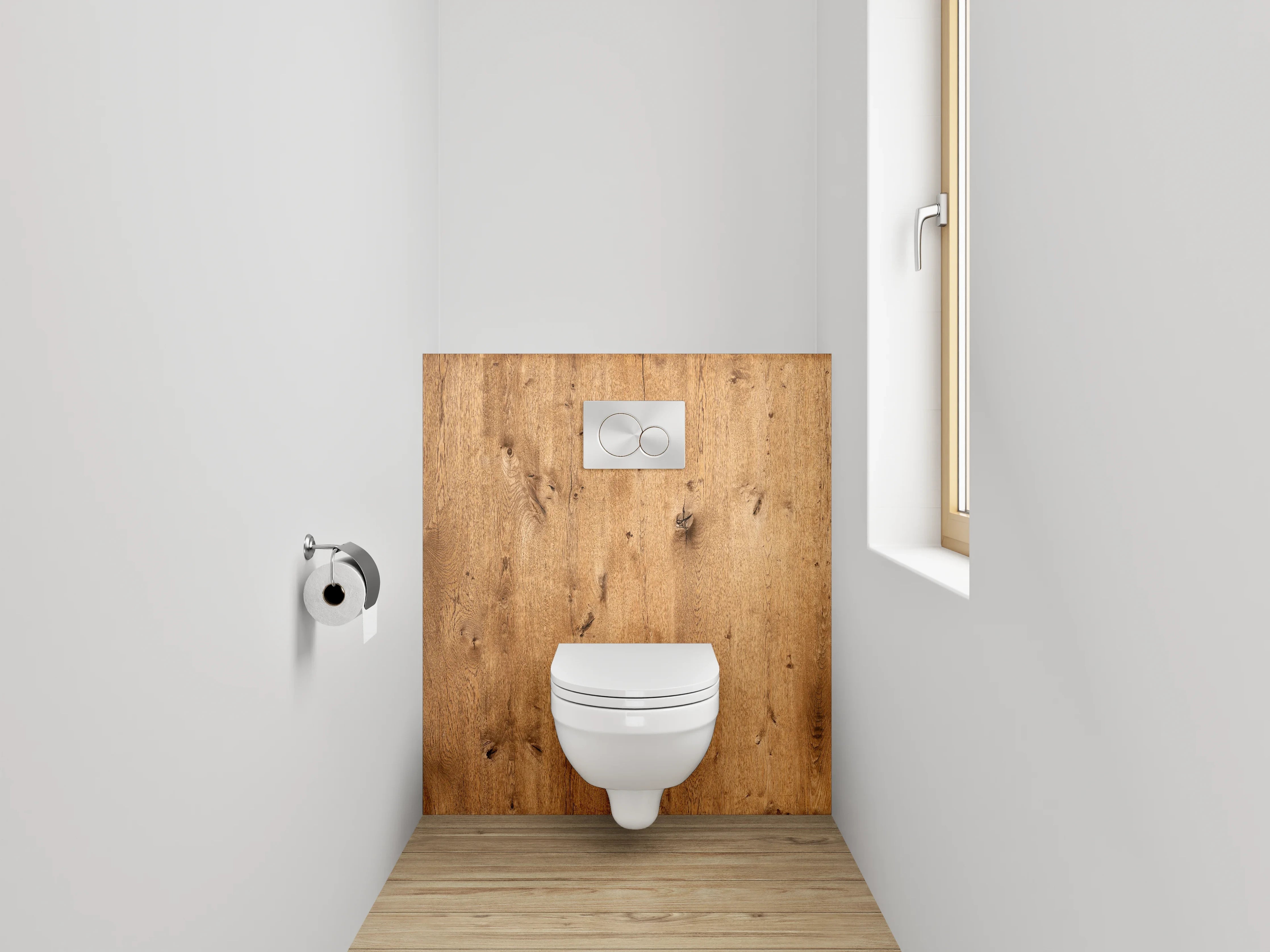 WC-Rückwand - Graue Holzoptik Eleganz