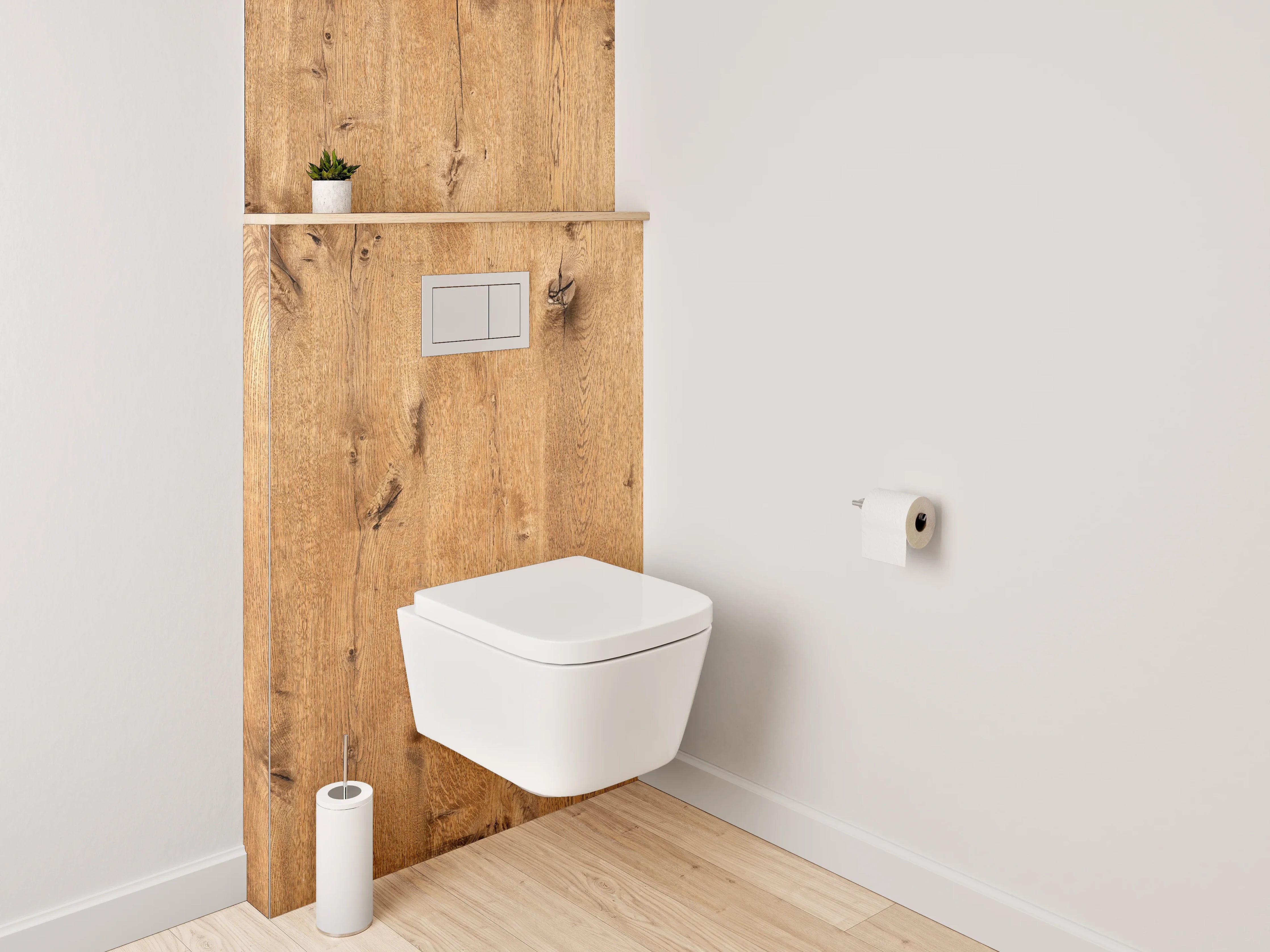 WC-Rückwand - Graue Holzoptik Eleganz