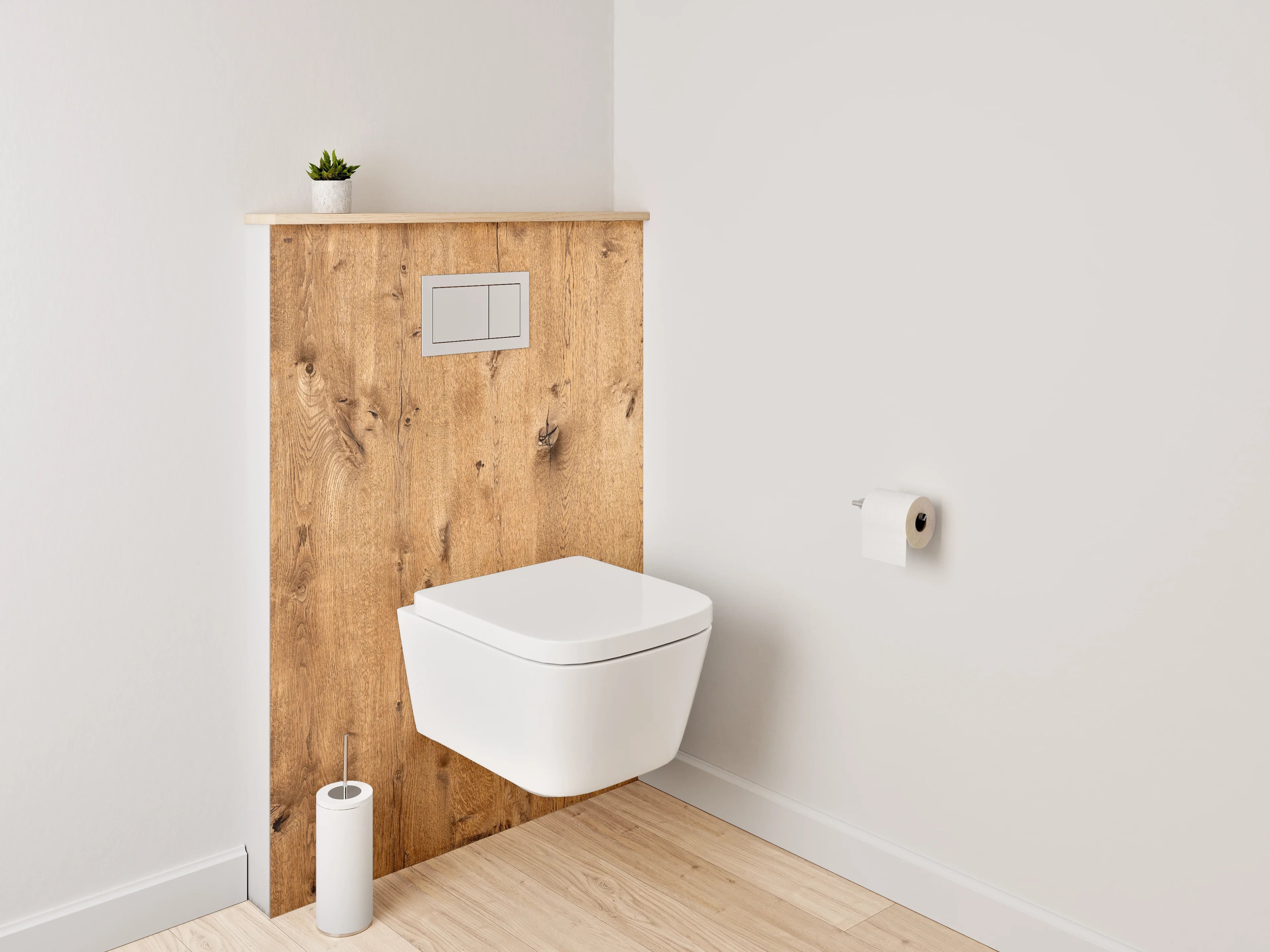 WC-Rückwand - Graue Holzoptik Eleganz