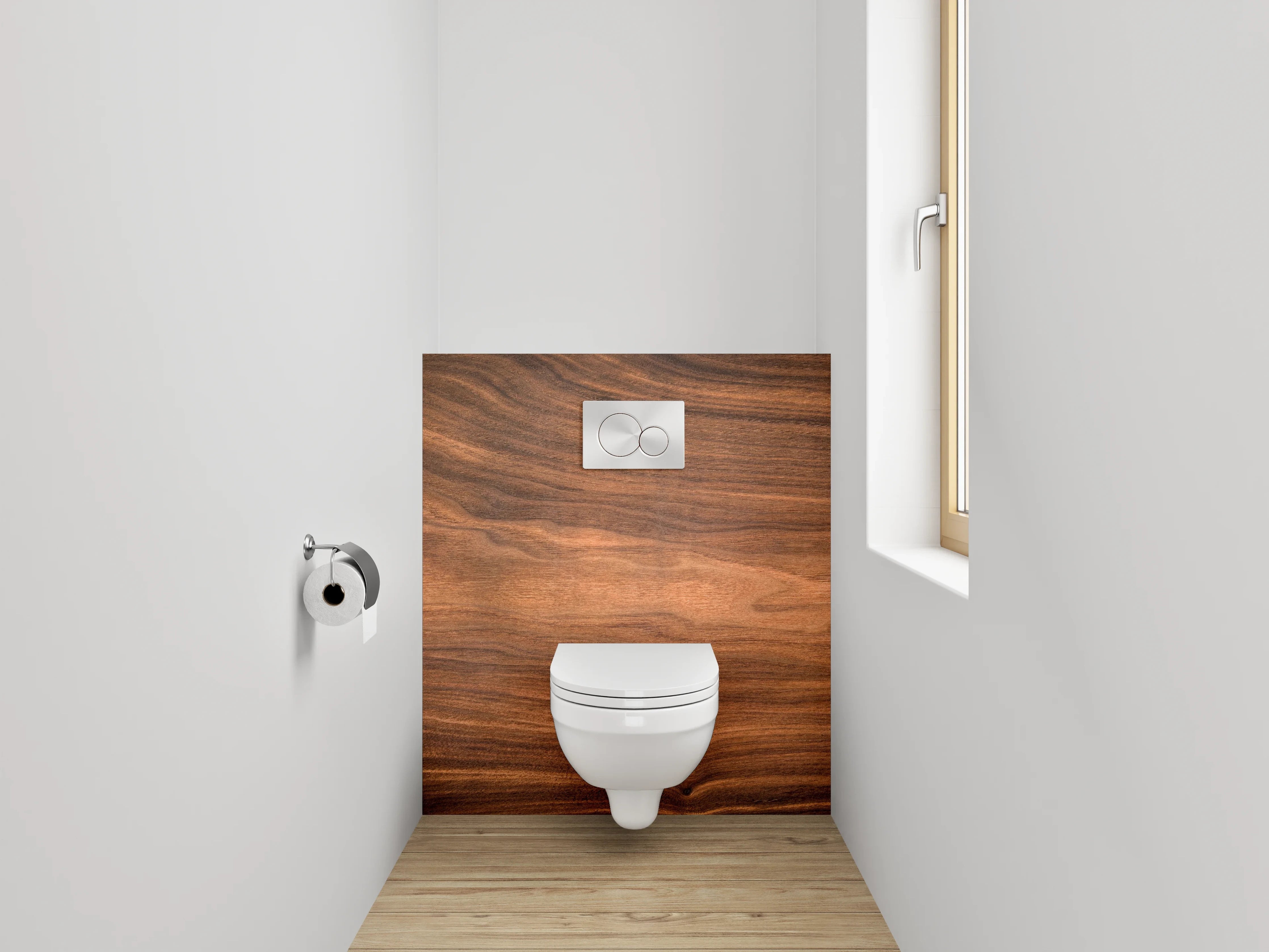 WC-Rückwand - Wärmeholz mit eleganten Maserungen