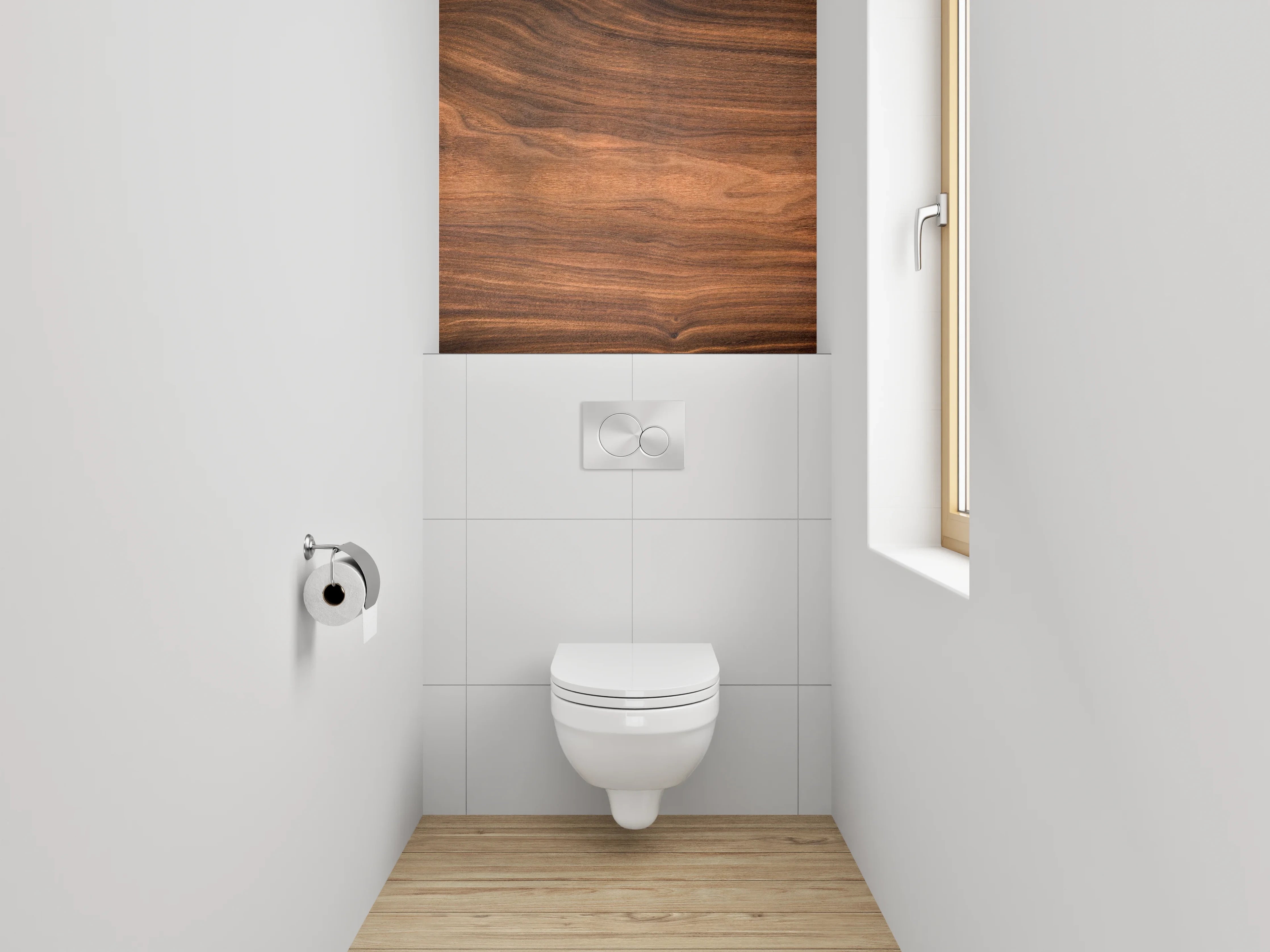WC-Rückwand - Wärmeholz mit eleganten Maserungen