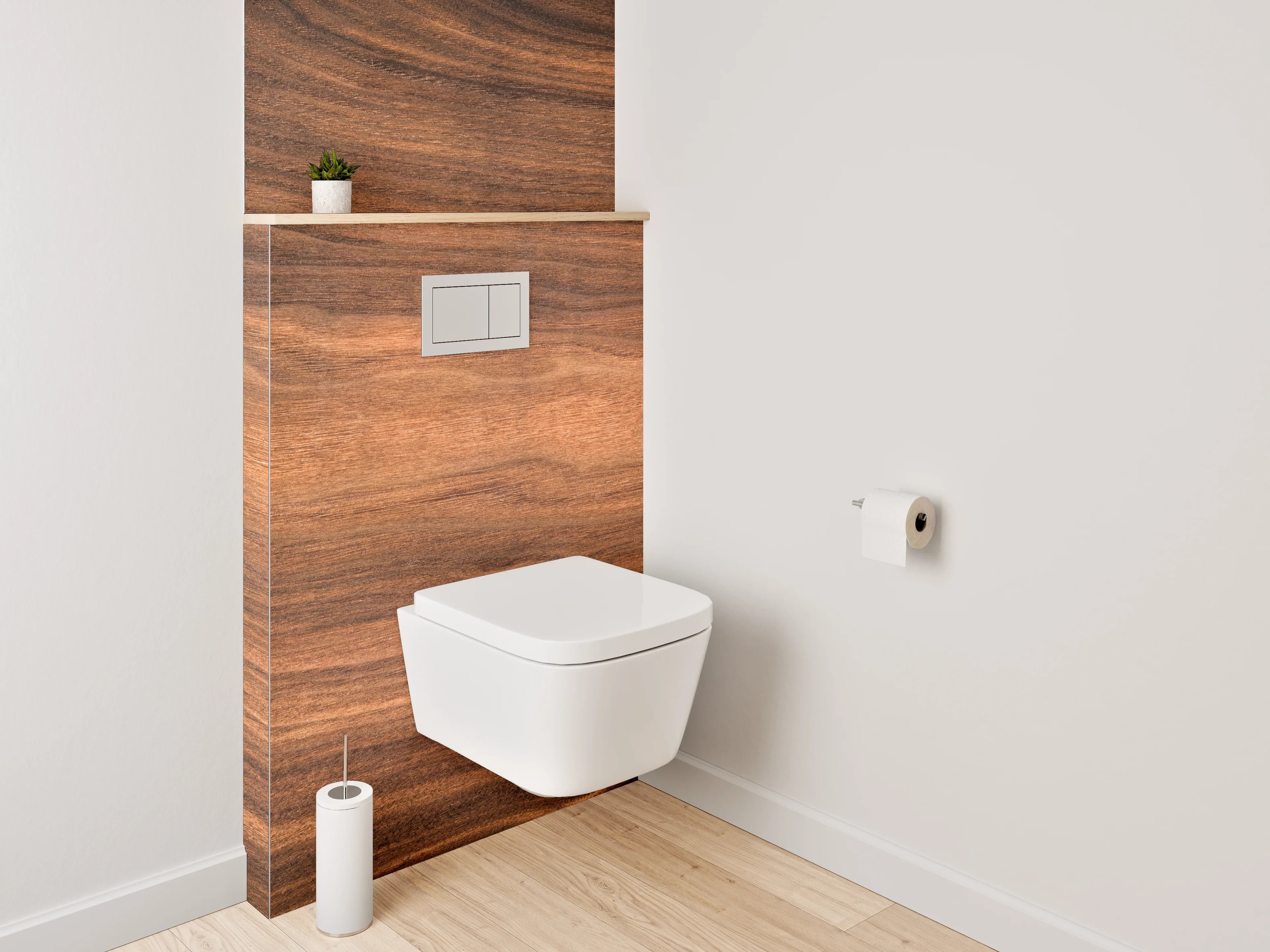 WC-Rückwand - Wärmeholz mit eleganten Maserungen