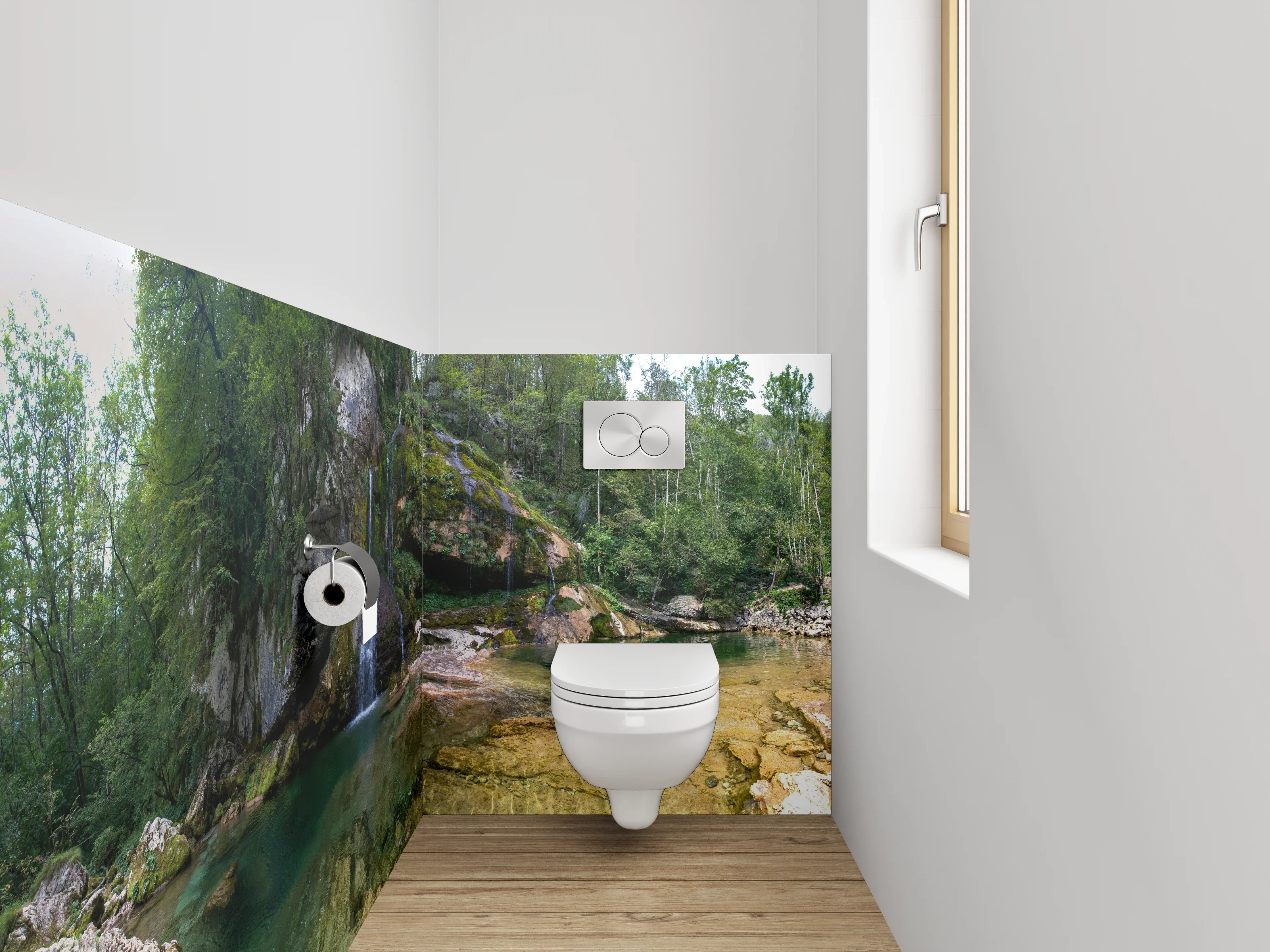 WC-Rückwand - Wald Wasserfall Panorama Fototapete