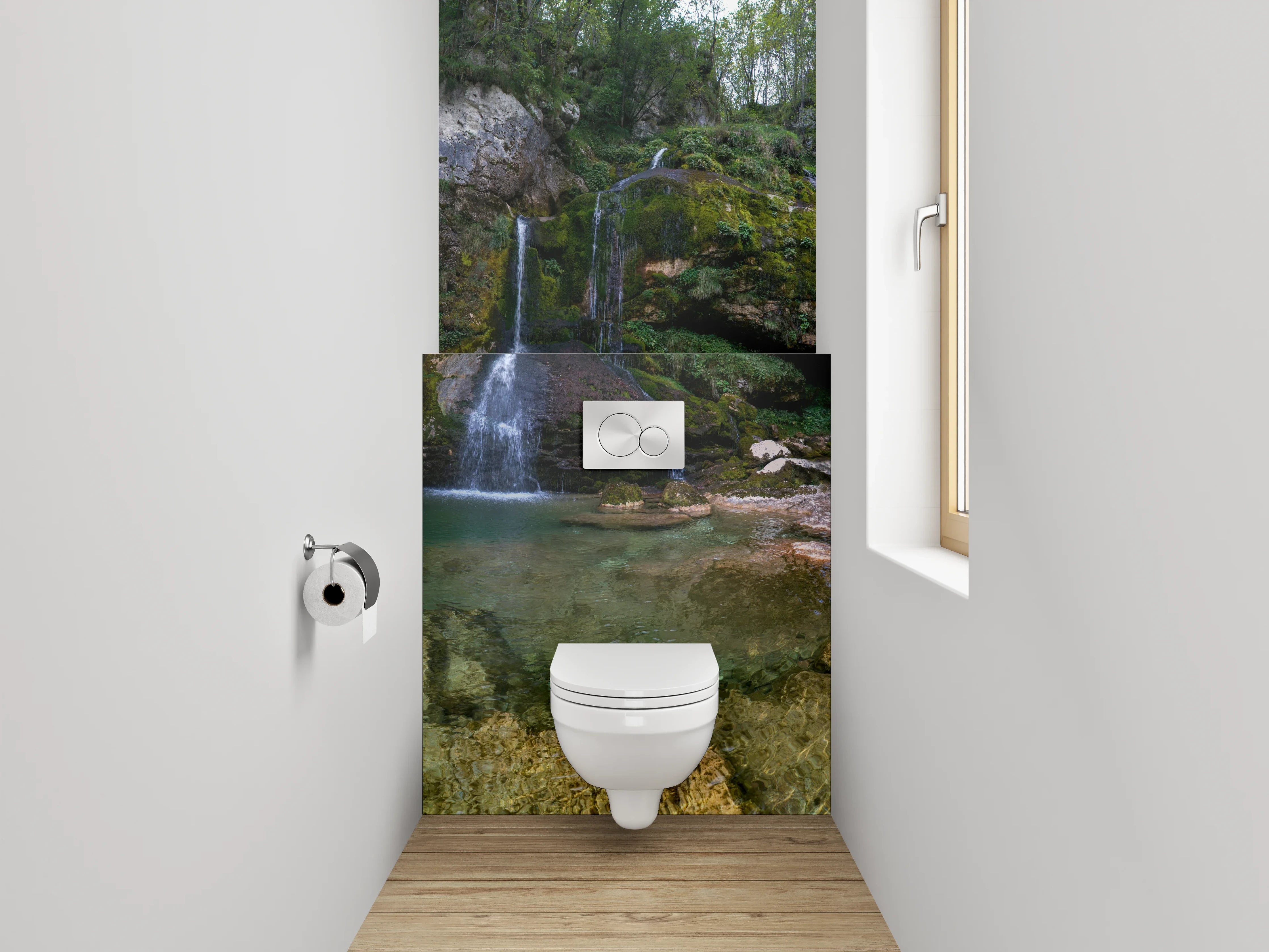 WC-Rückwand - Wald Wasserfall Panorama Fototapete