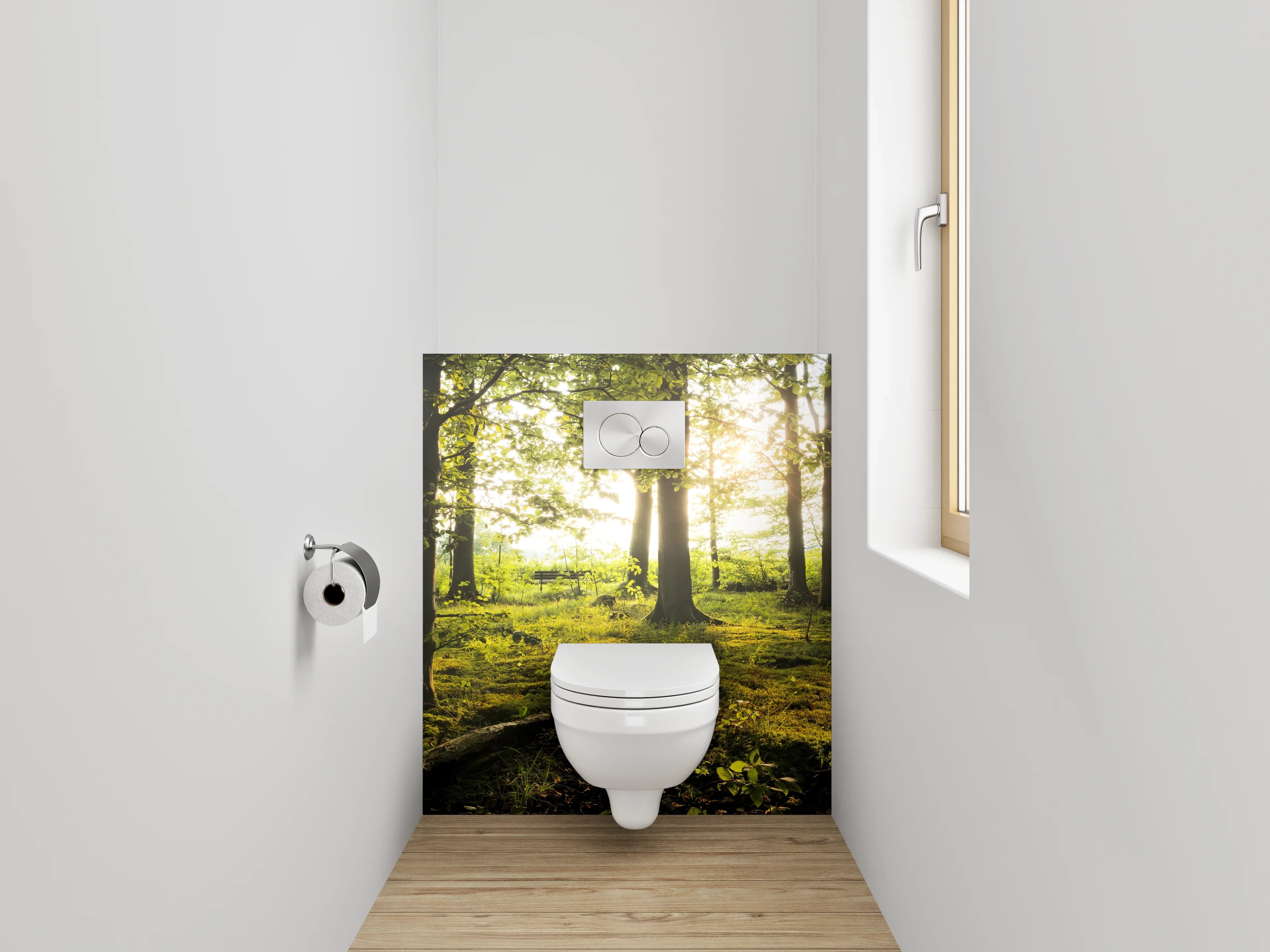 WC-Rückwand - Wald im Sonnenlicht – Naturmotiv