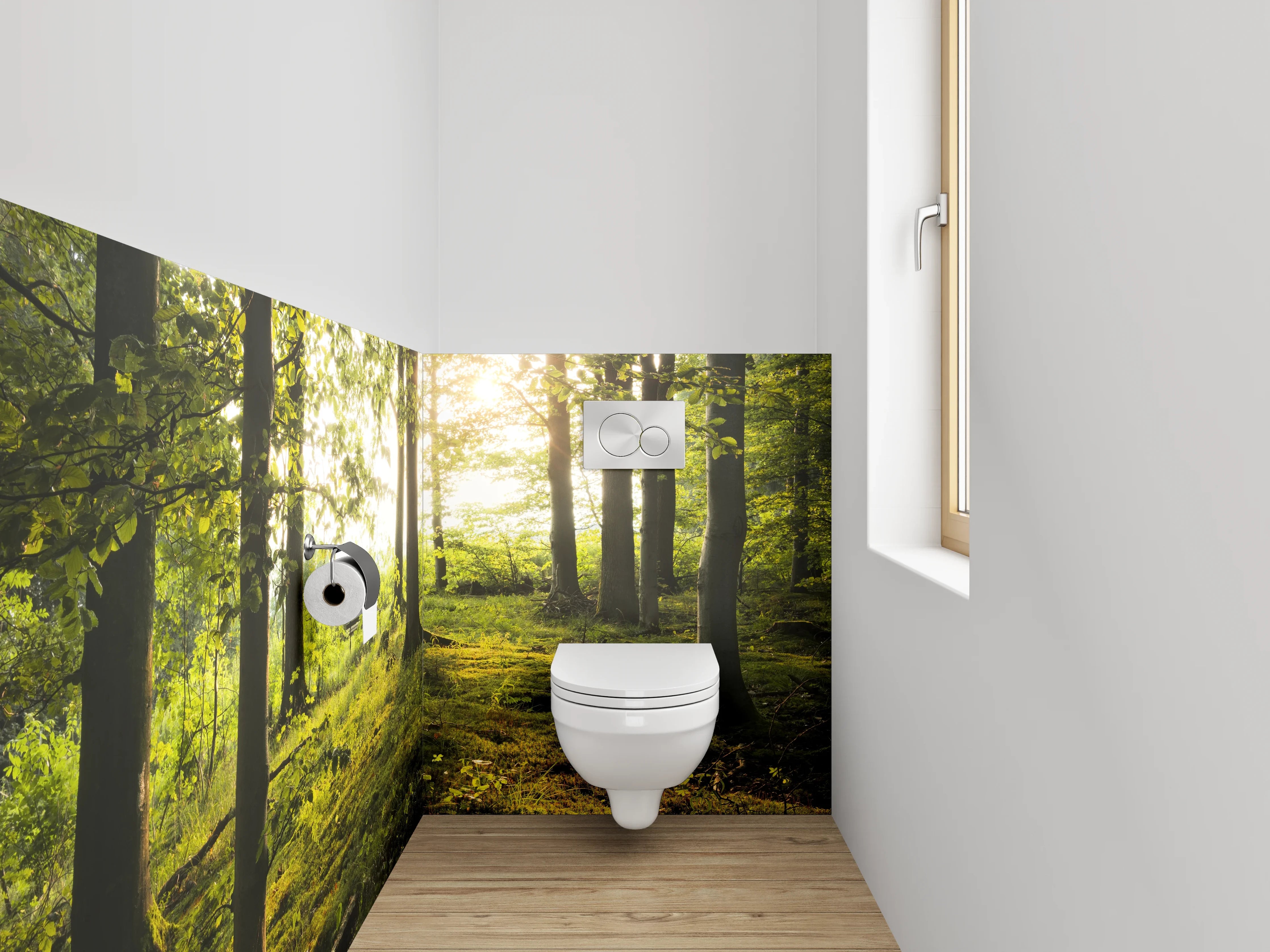 WC-Rückwand - Wald im Sonnenlicht – Naturmotiv