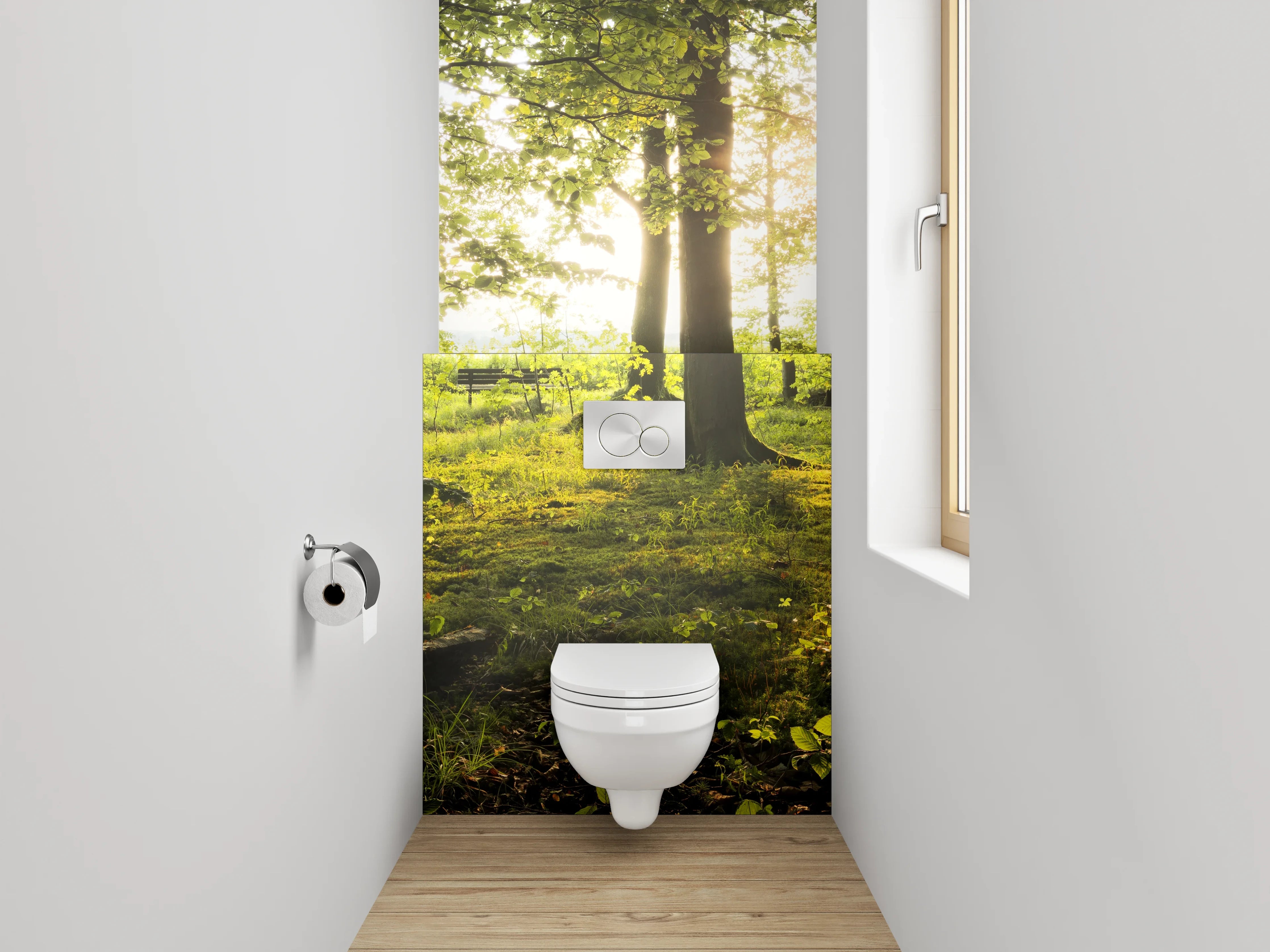 WC-Rückwand - Wald im Sonnenlicht – Naturmotiv