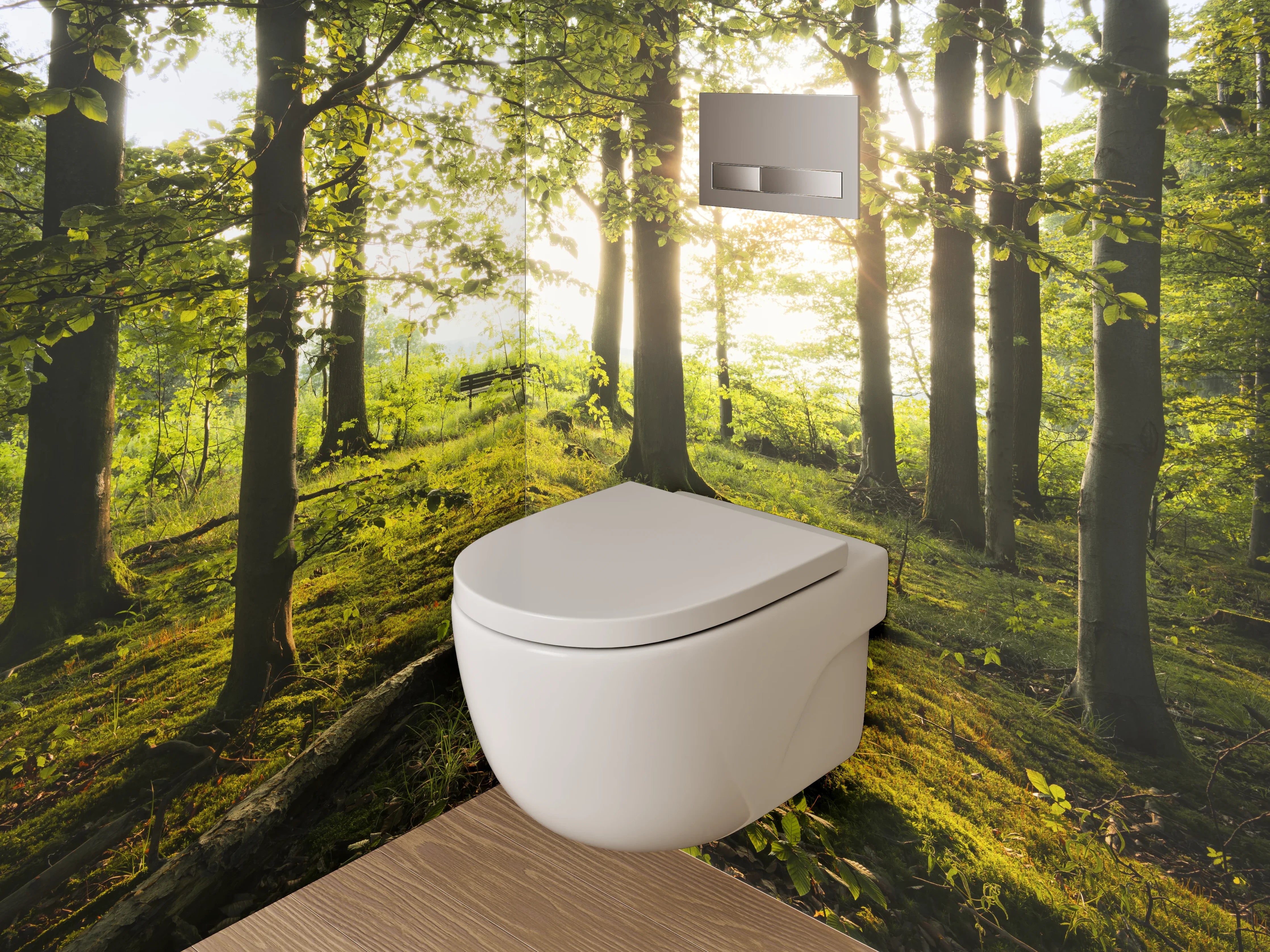 WC-Rückwand - Wald im Sonnenlicht – Naturmotiv