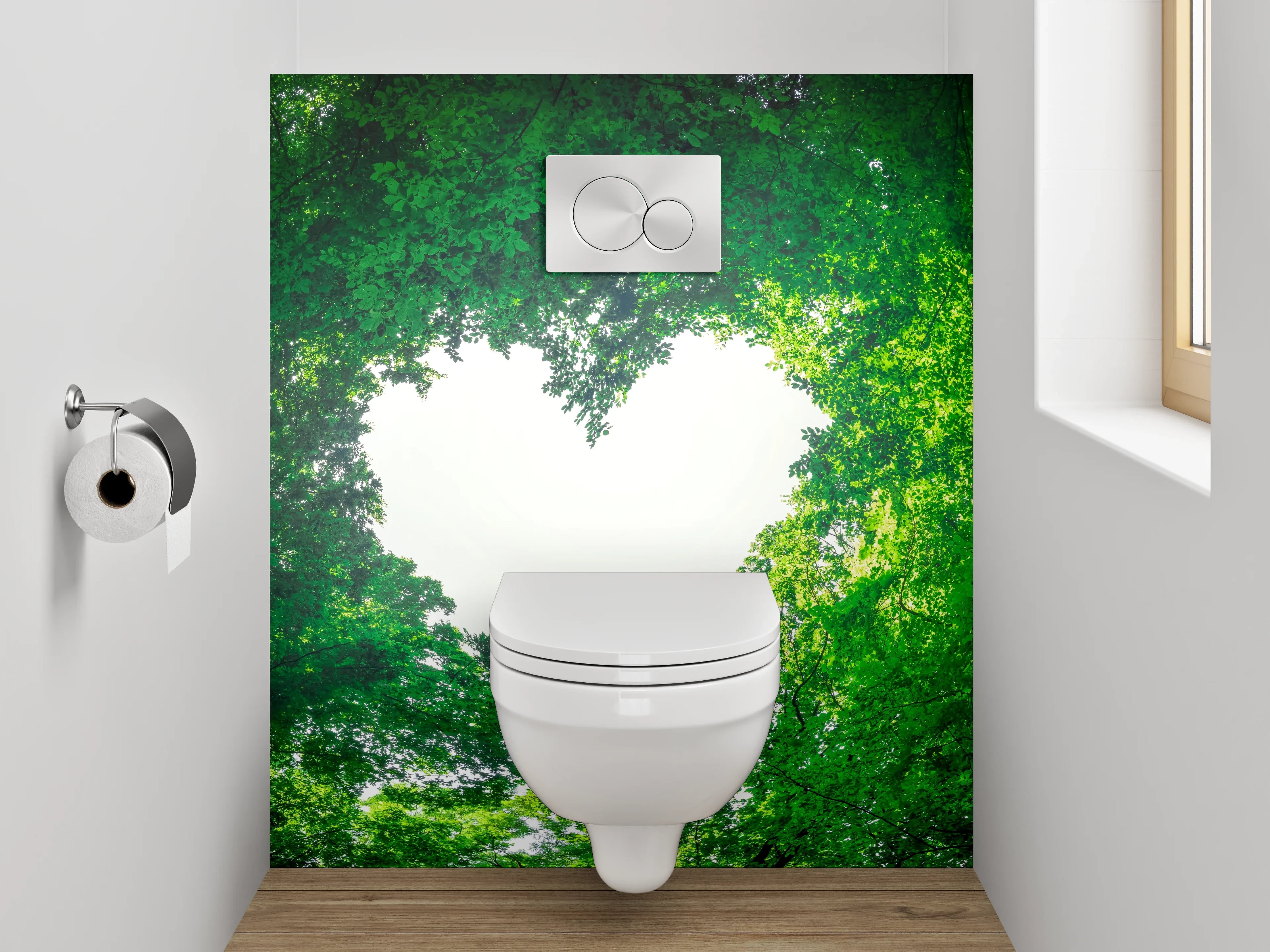 WC-Rückwand - Waldherz Naturbild – Frische grüne Liebe