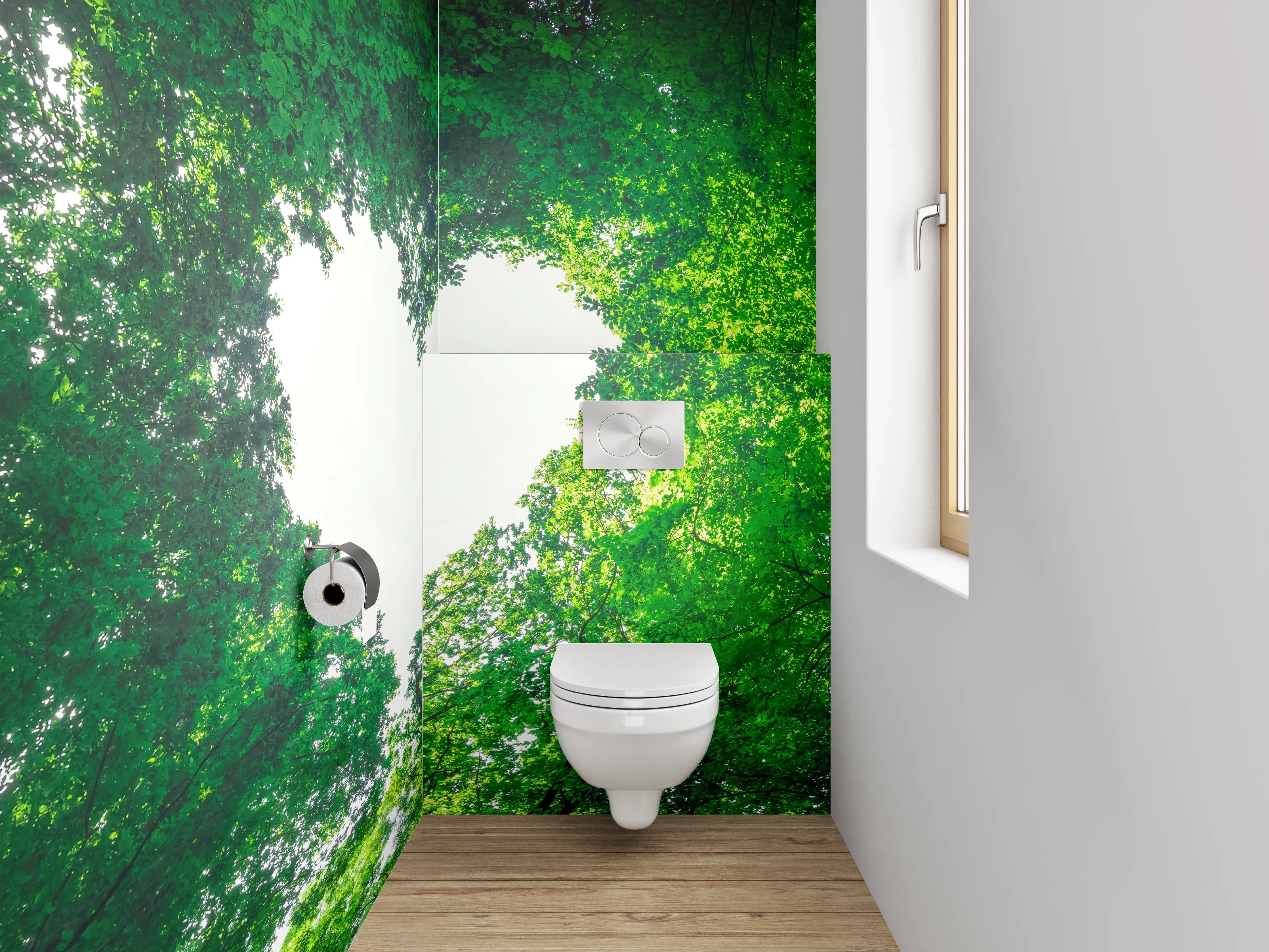 WC-Rückwand - Waldherz Naturbild – Frische grüne Liebe