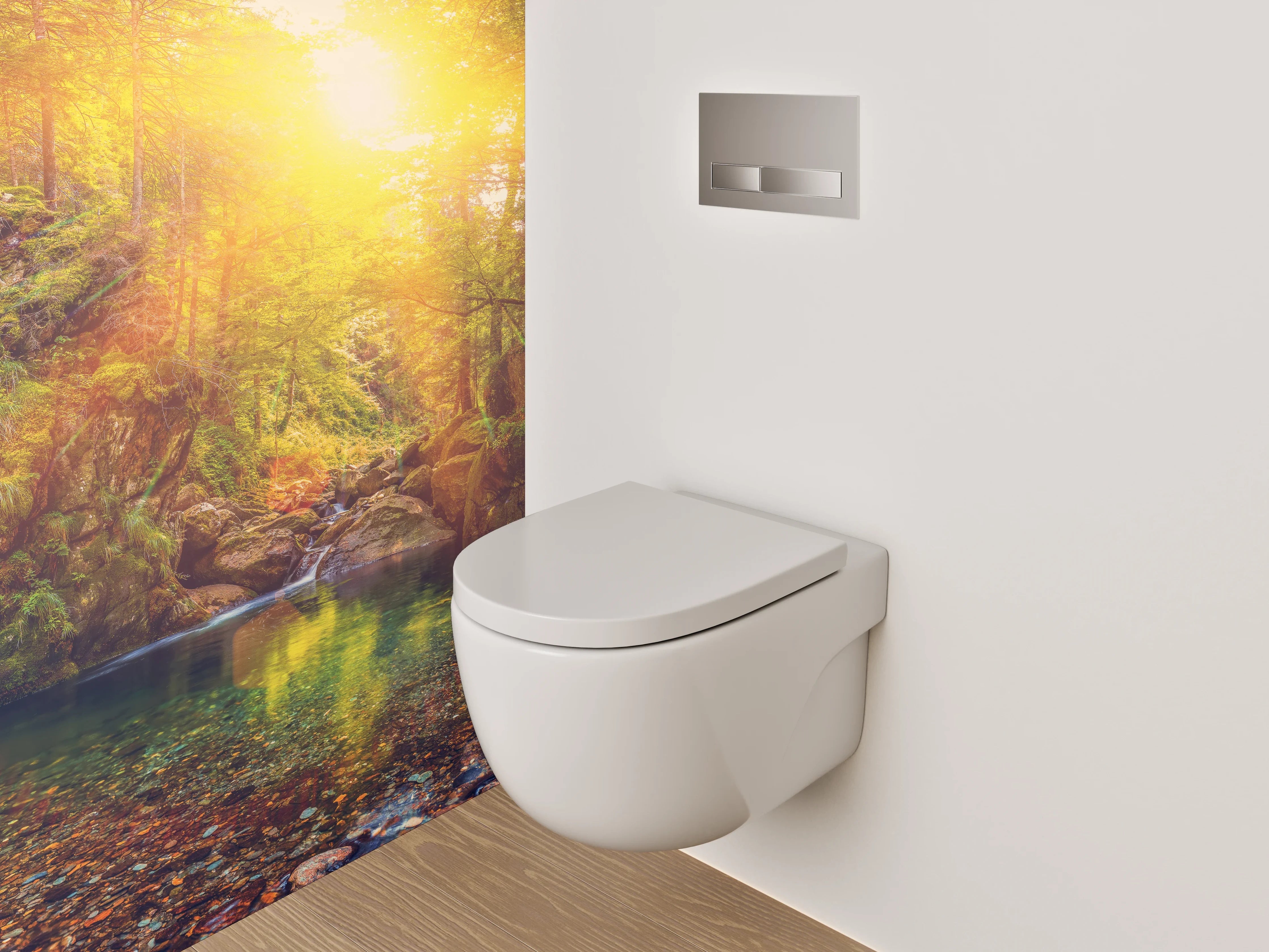 WC-Rückwand - Waldsee im Sonnenlicht