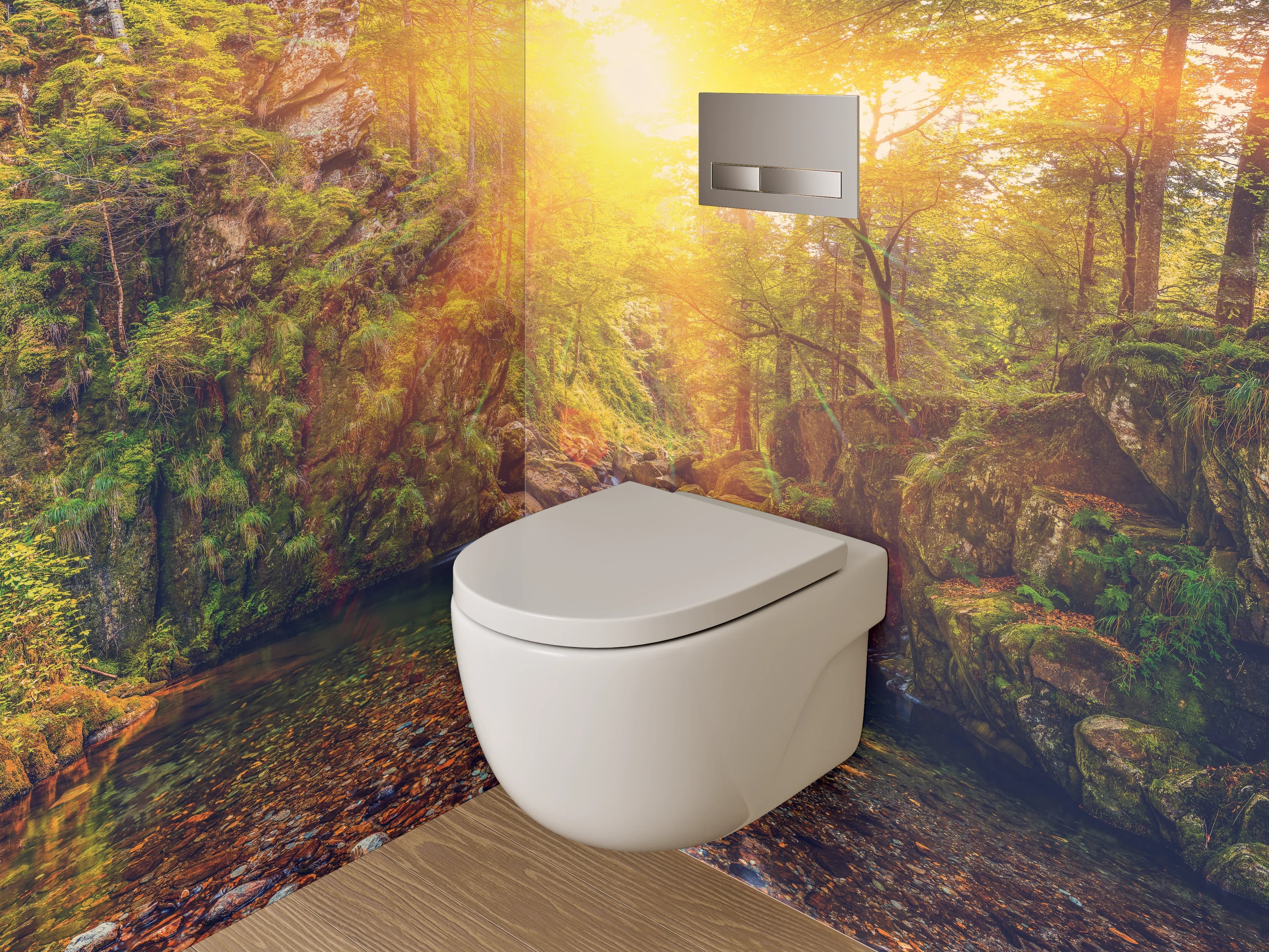 WC-Rückwand - Waldsee im Sonnenlicht