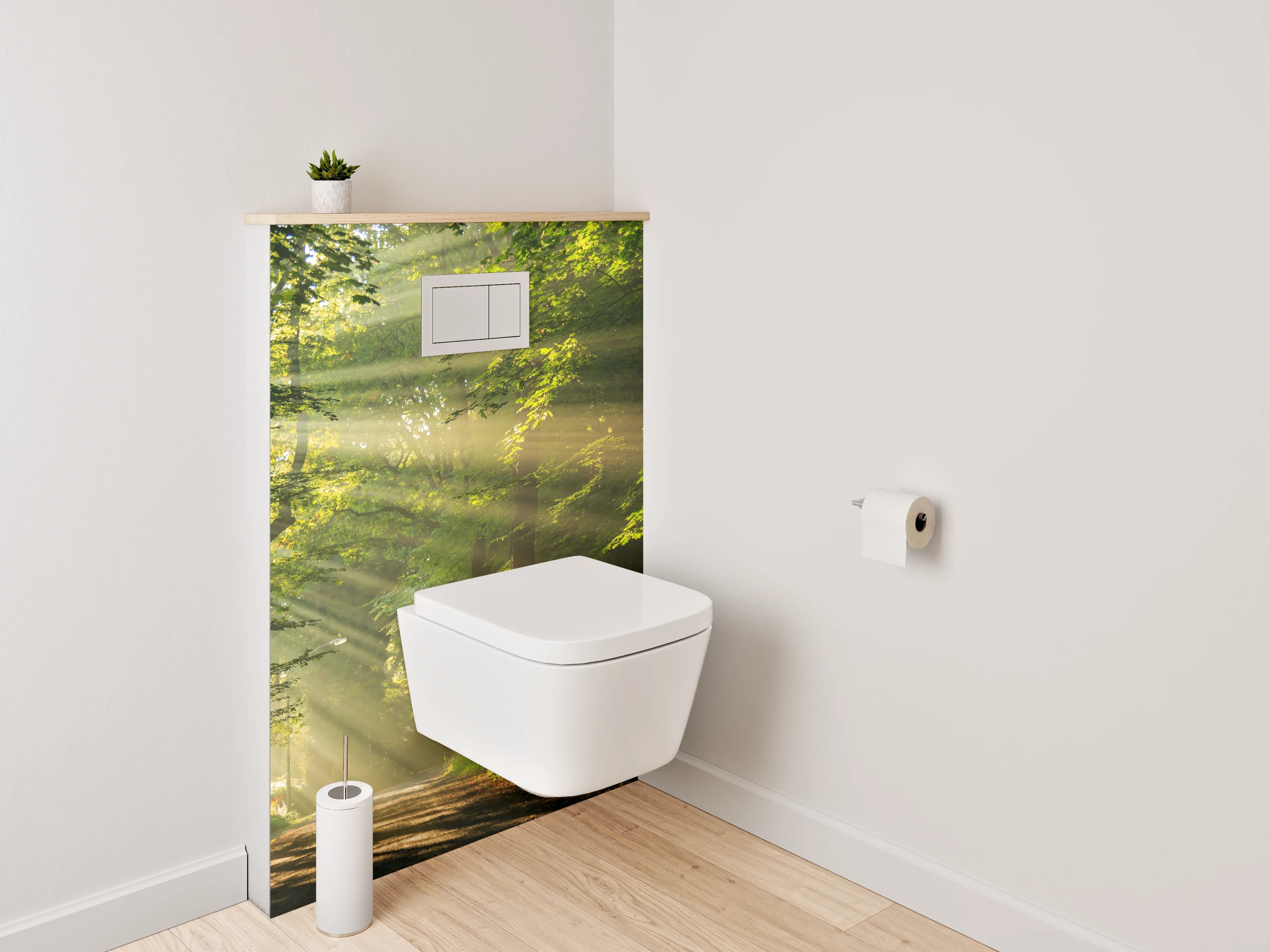 WC-Rückwand - Waldspaziergang am Morgen – Sonnenstrahlen