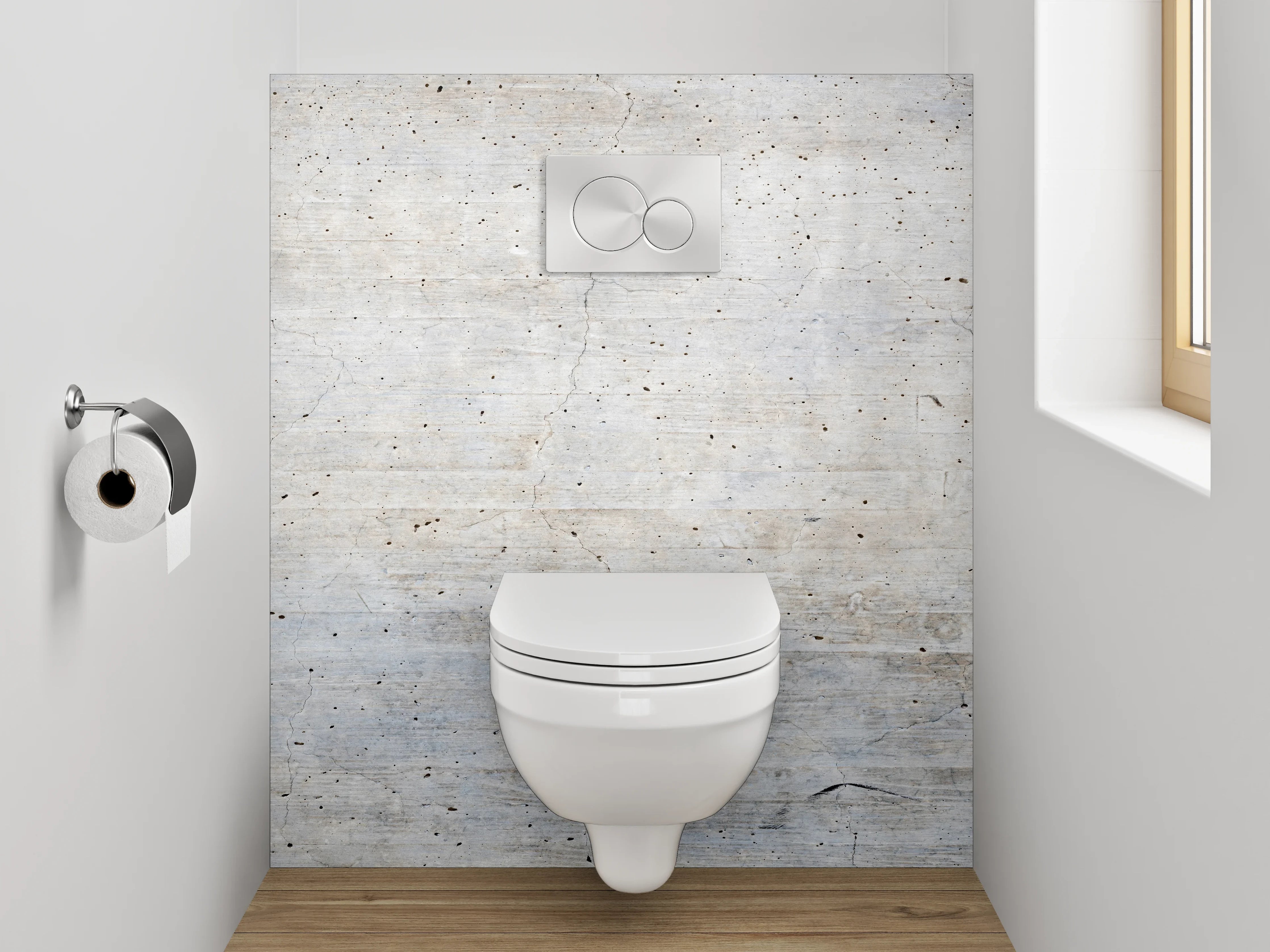 WC-Rückwand - Wanddeko Weißgrau Beton-Design