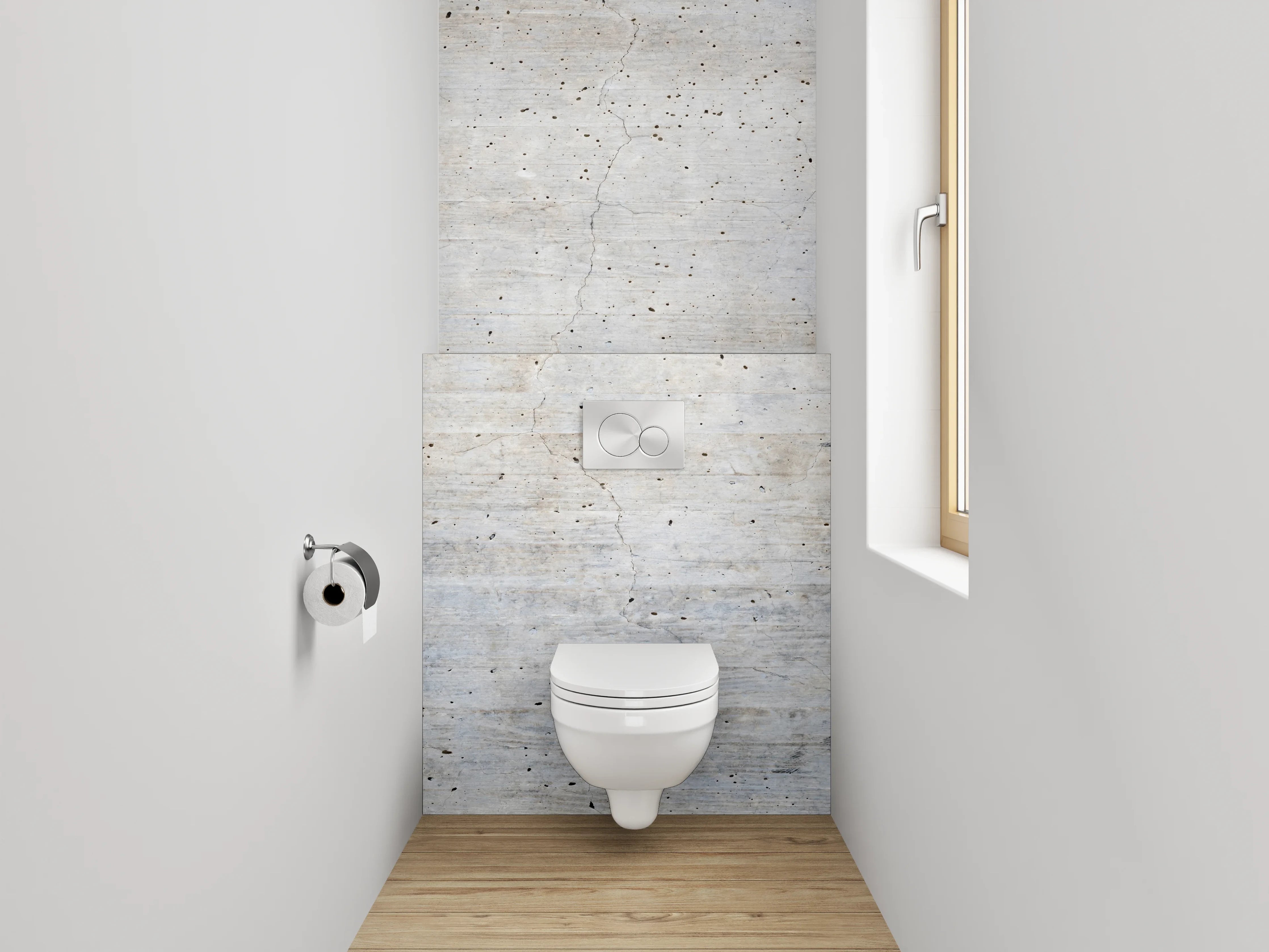 WC-Rückwand - Wanddeko Weißgrau Beton-Design
