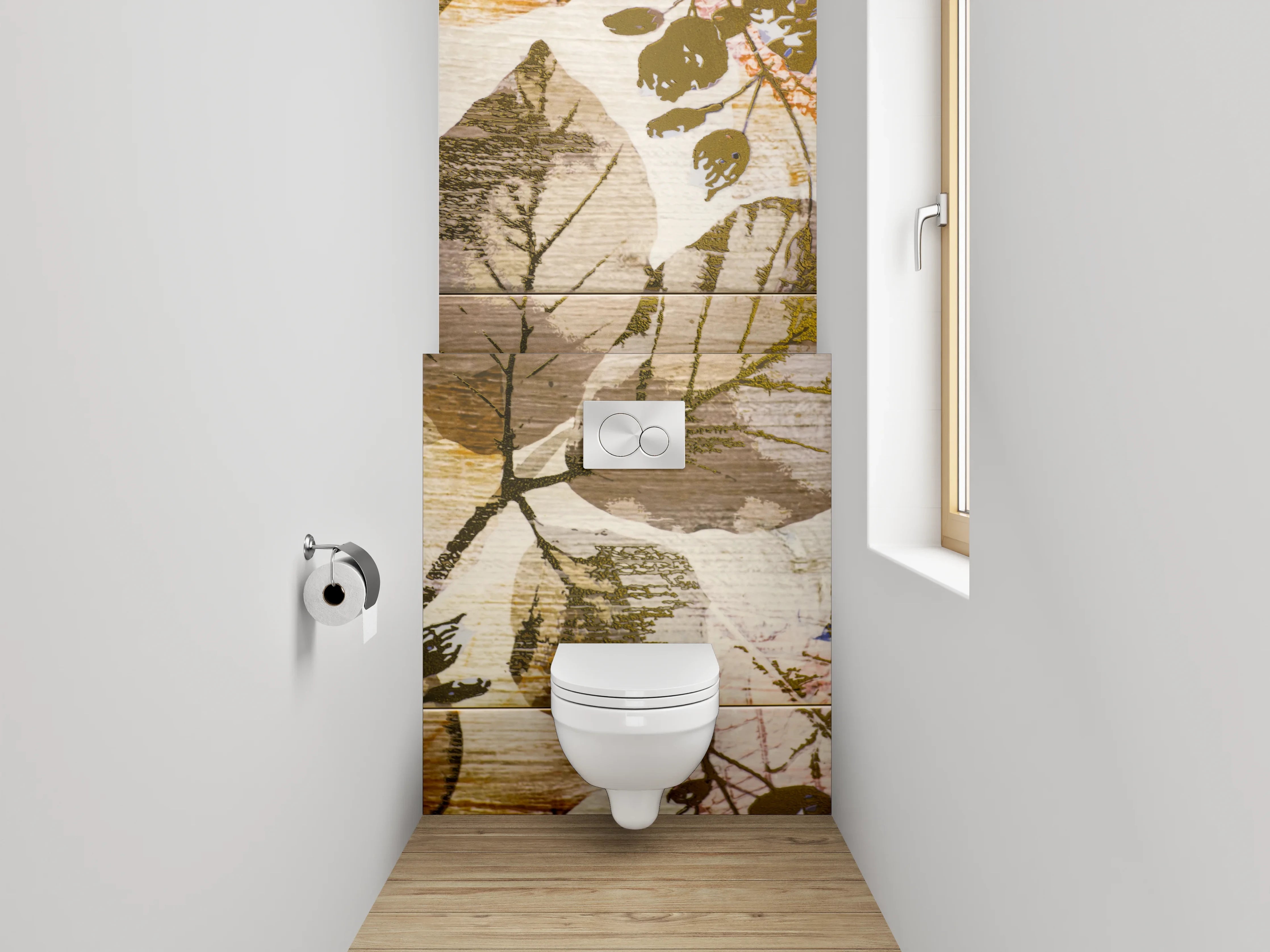 WC-Rückwand - Wandpaneel Herbarium Blätter Vintage Stil