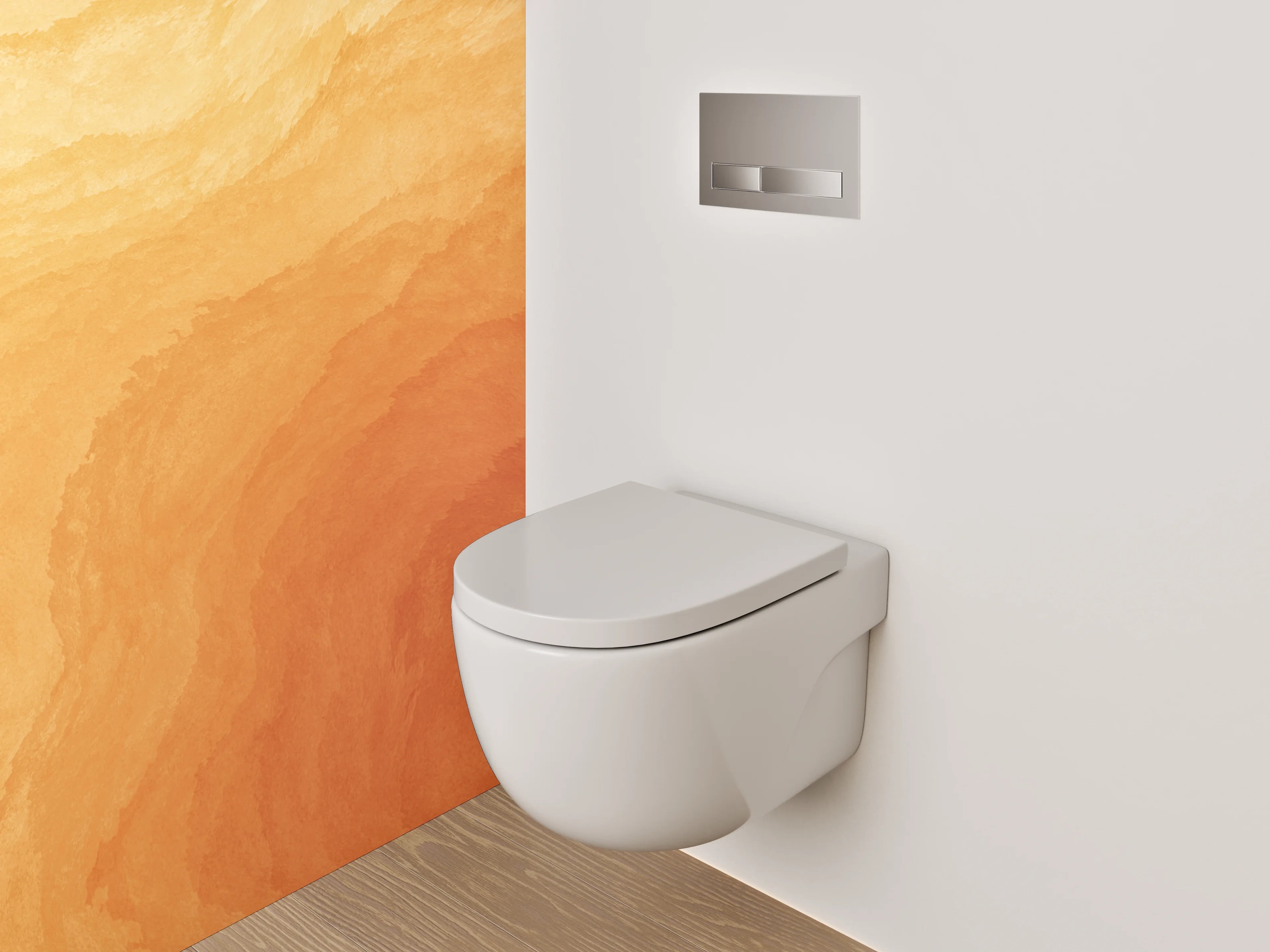 WC-Rückwand - Warme Aquarellstruktur in Orange und Gelb