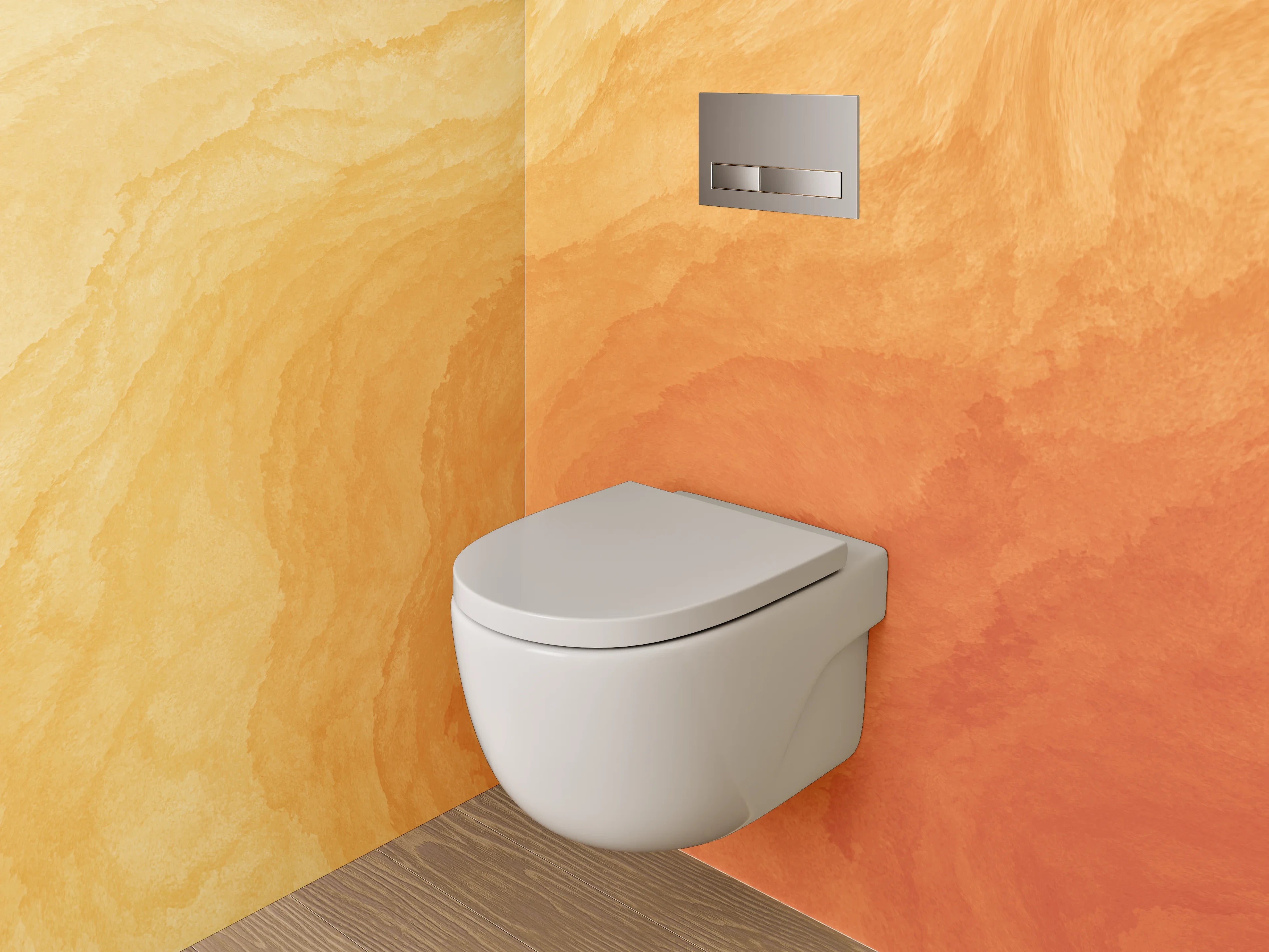 WC-Rückwand - Warme Aquarellstruktur in Orange und Gelb