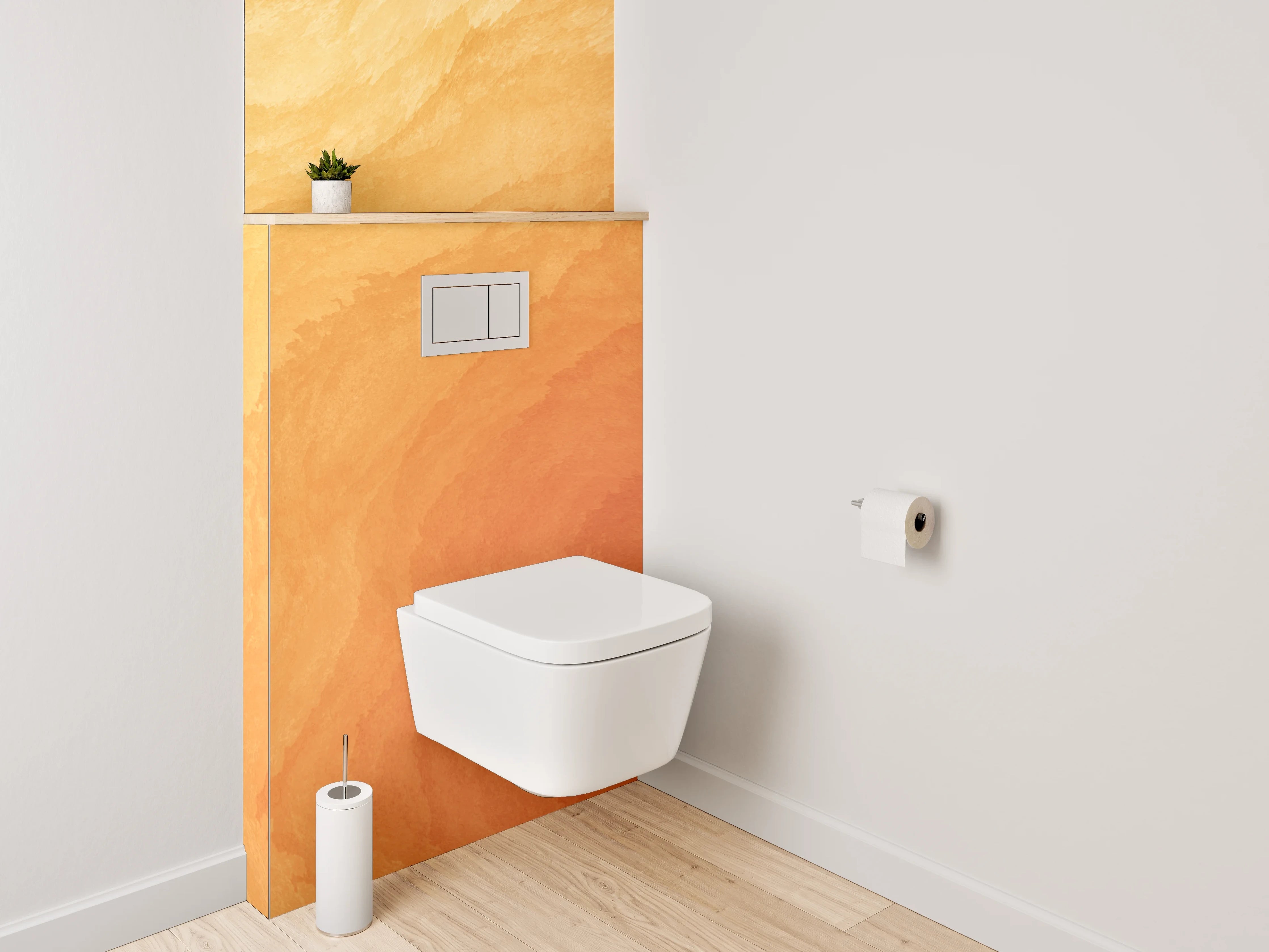 WC-Rückwand - Warme Aquarellstruktur in Orange und Gelb