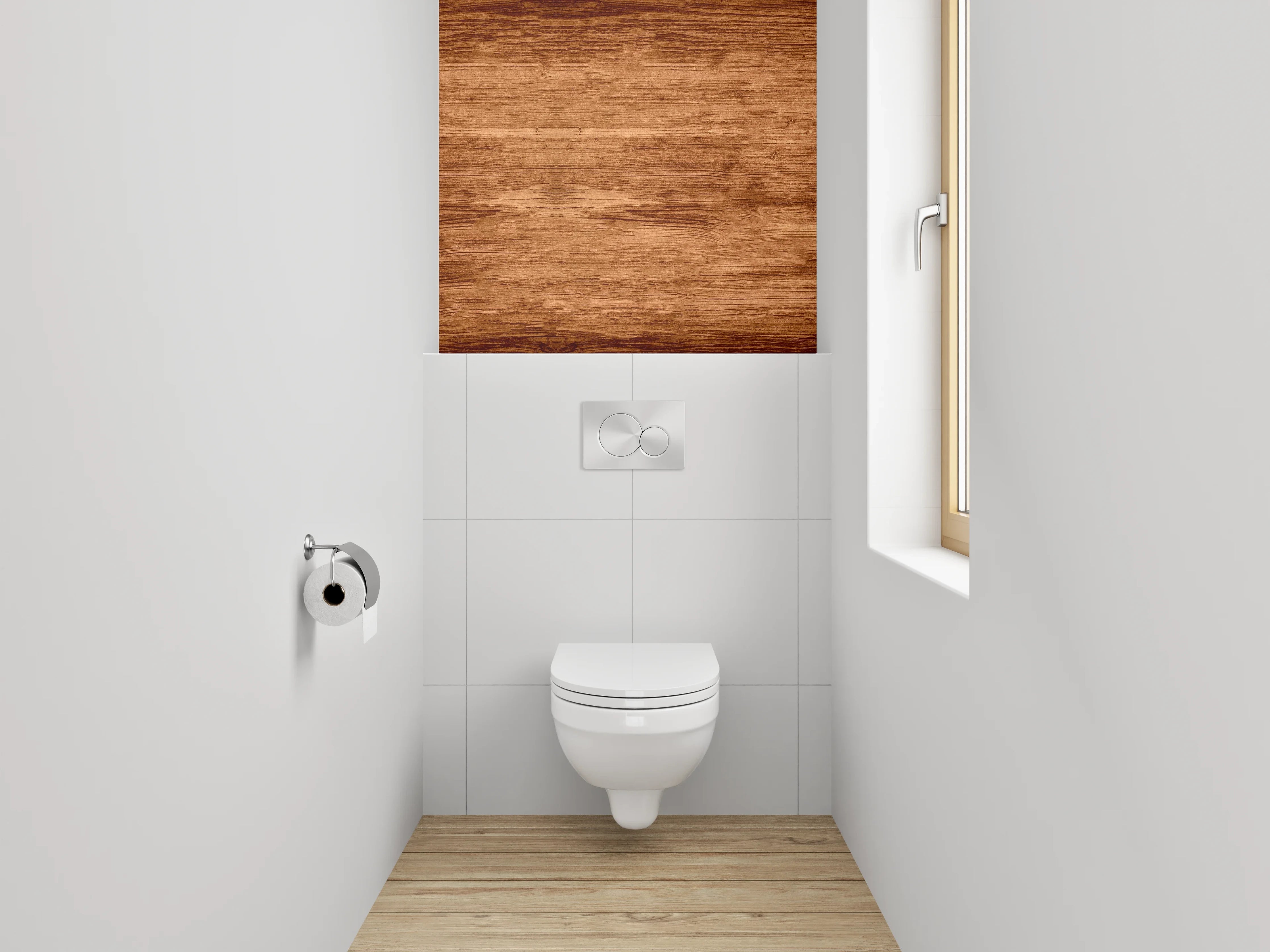 WC-Rückwand - Warme Holzmaserung im Naturstil