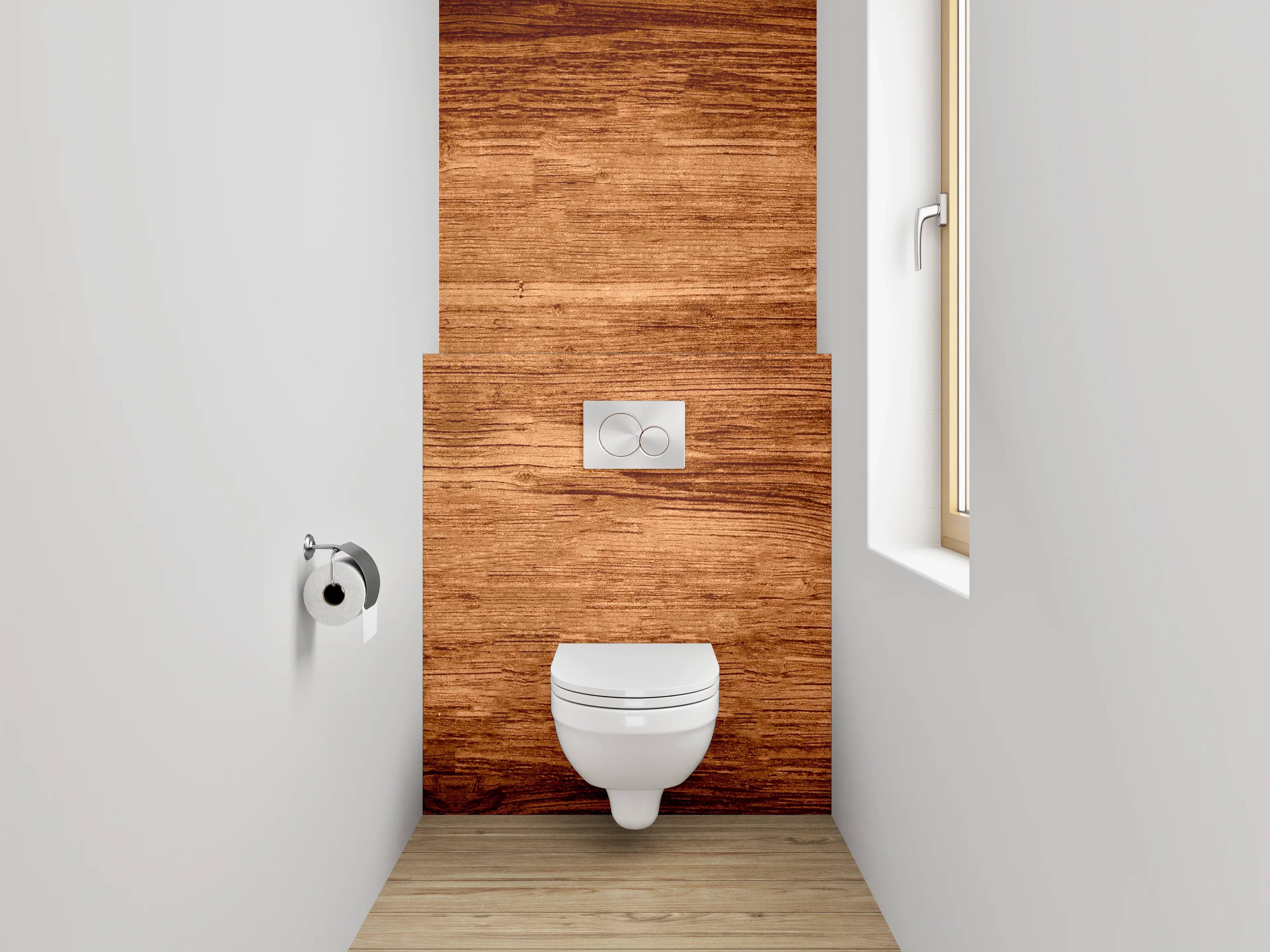 WC-Rückwand - Warme Holzmaserung im Naturstil