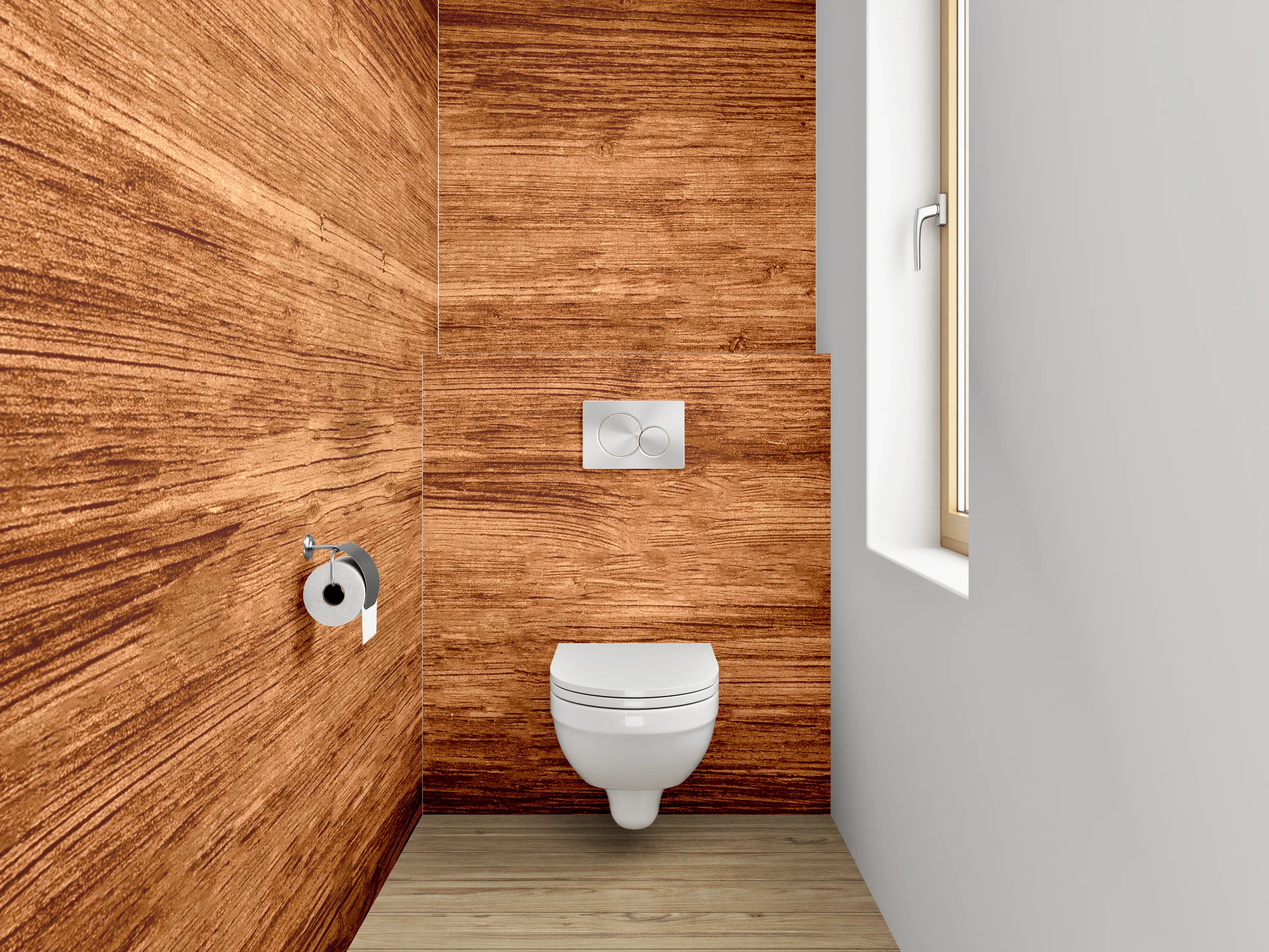 WC-Rückwand - Warme Holzmaserung im Naturstil