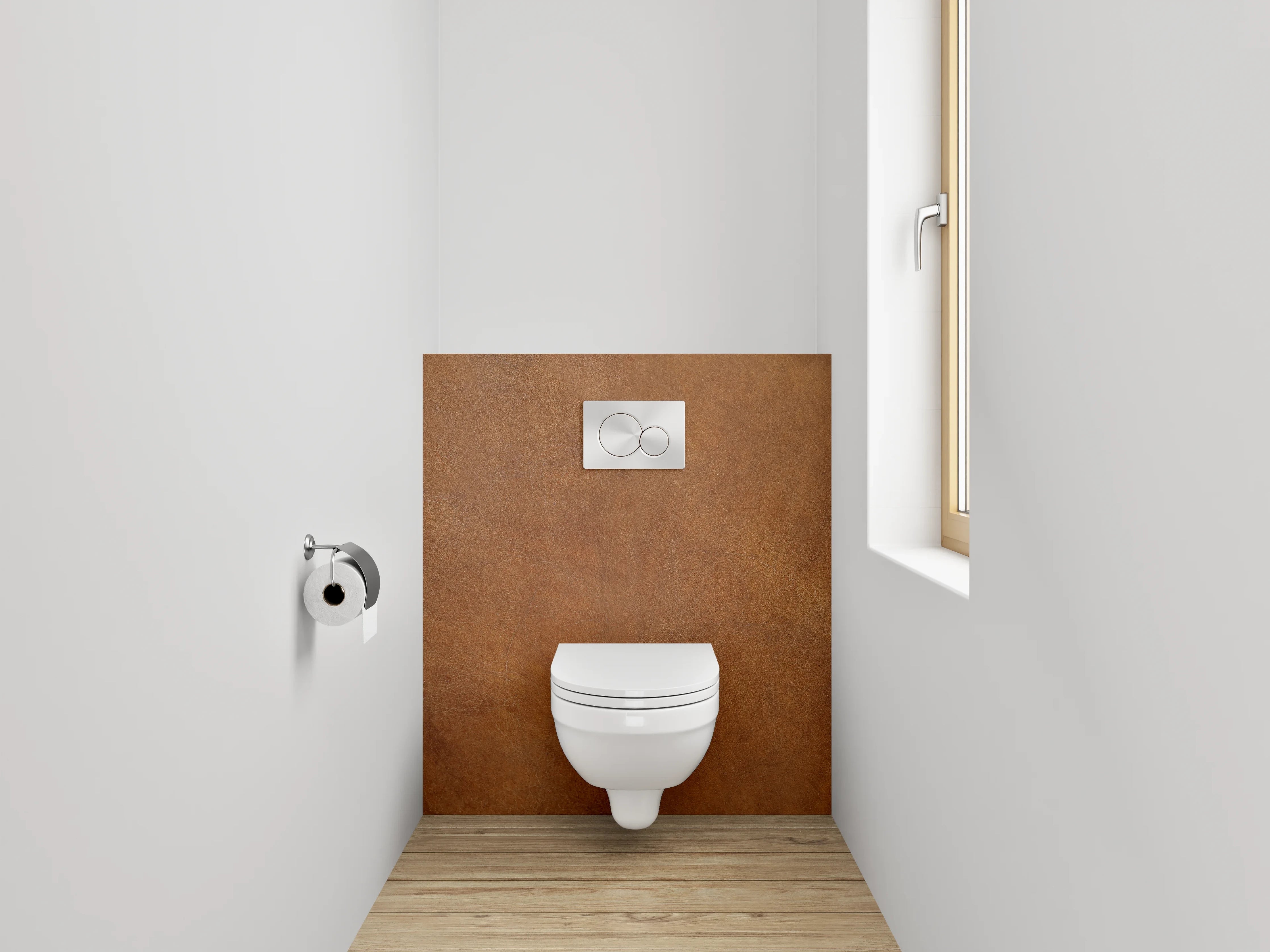 WC-Rückwand - Warme Holzoptik für Badezimmer