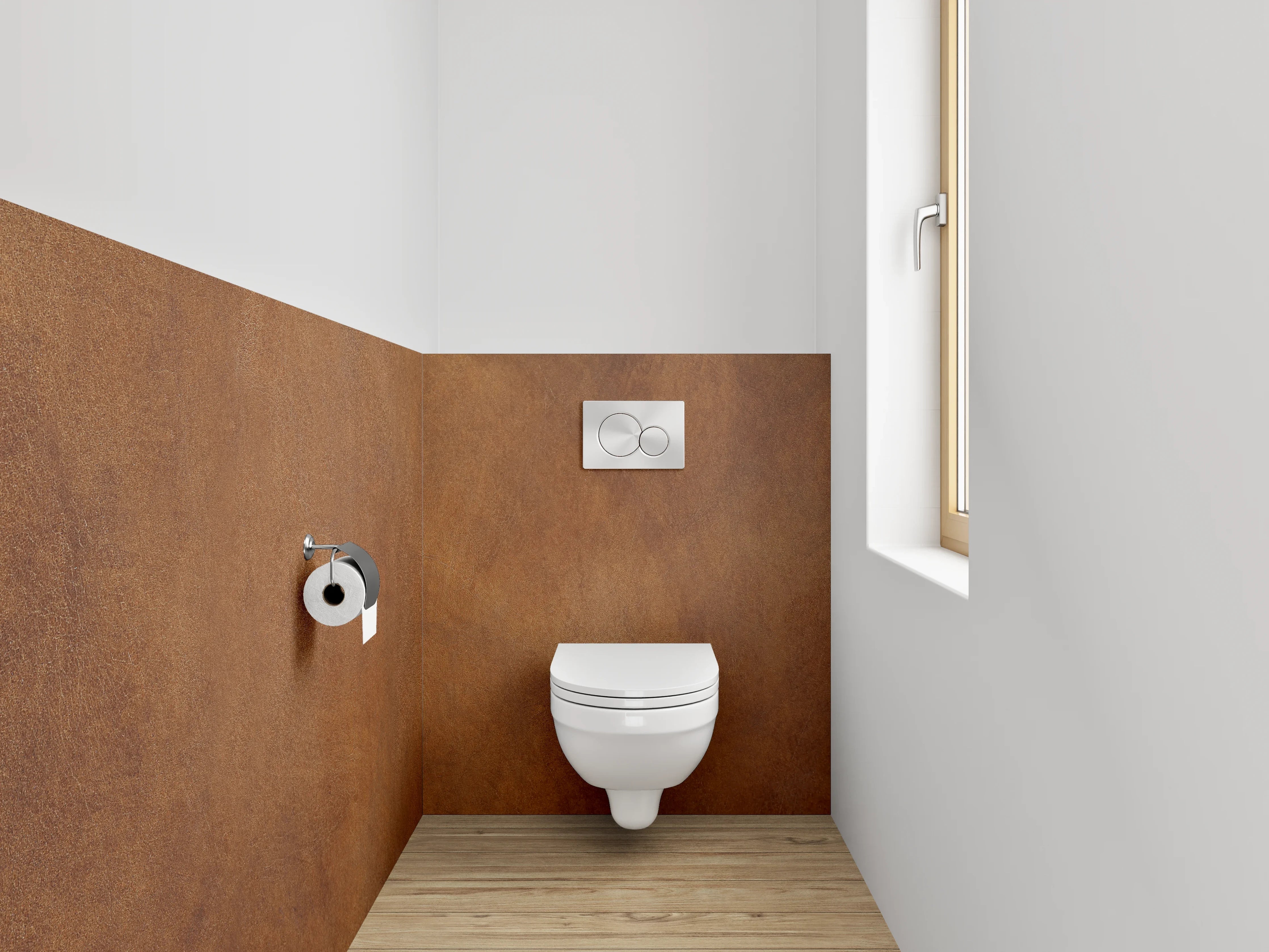 WC-Rückwand - Warme Holzoptik für Badezimmer