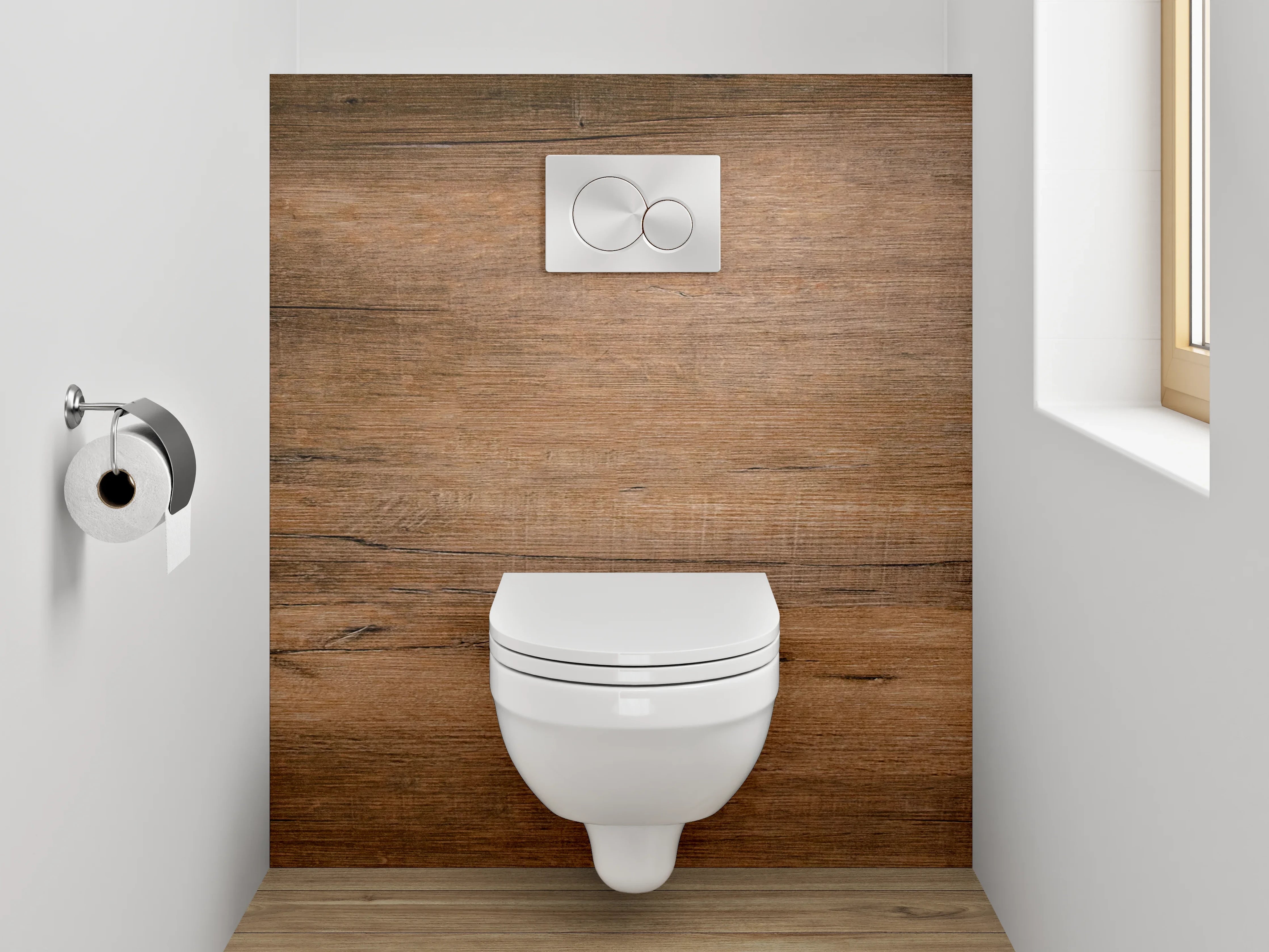 WC-Rückwand - Warme Holzvertäfelung