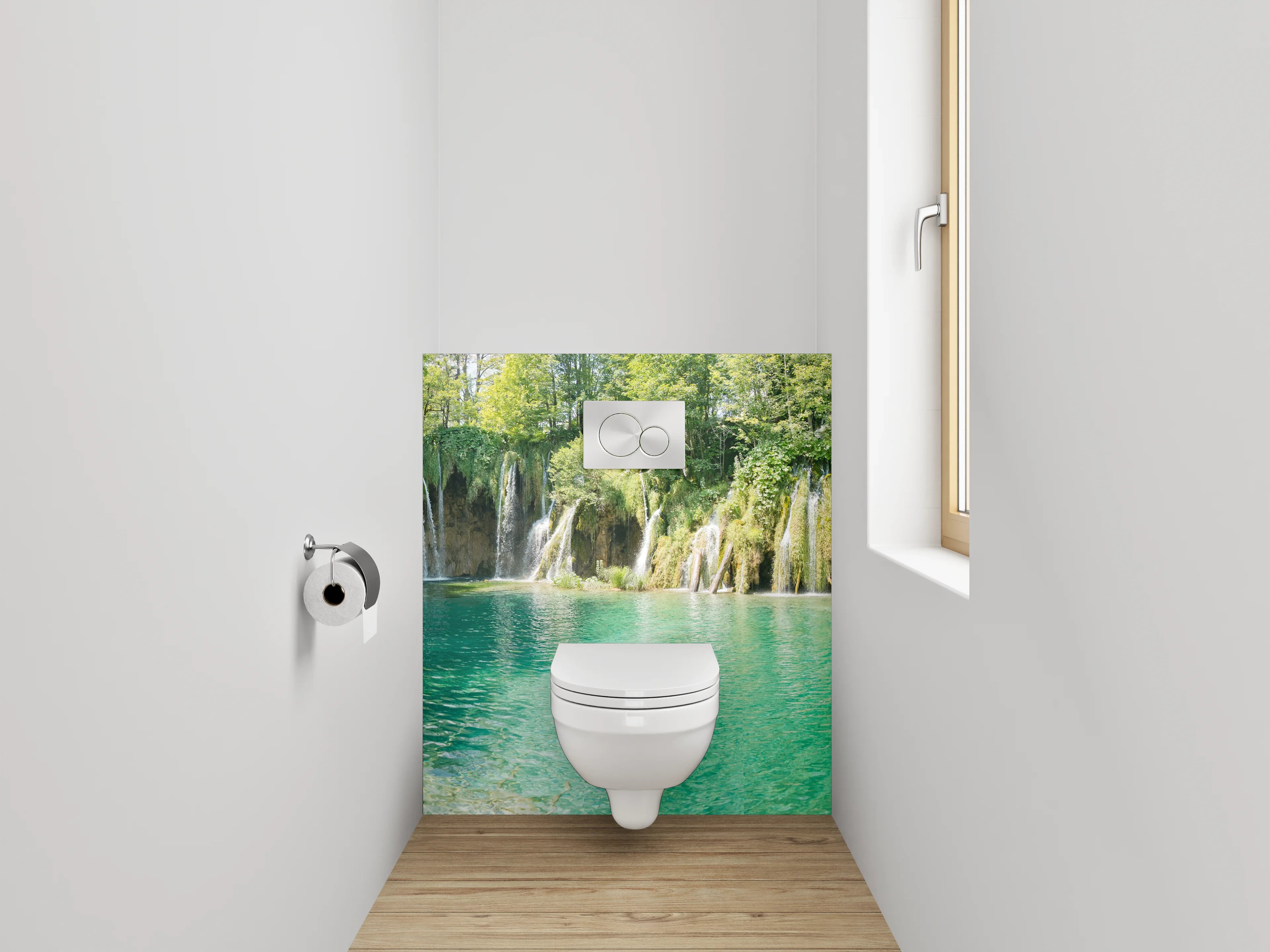 WC-Rückwand - Wasserfall Idylle am smaragdgrünen See