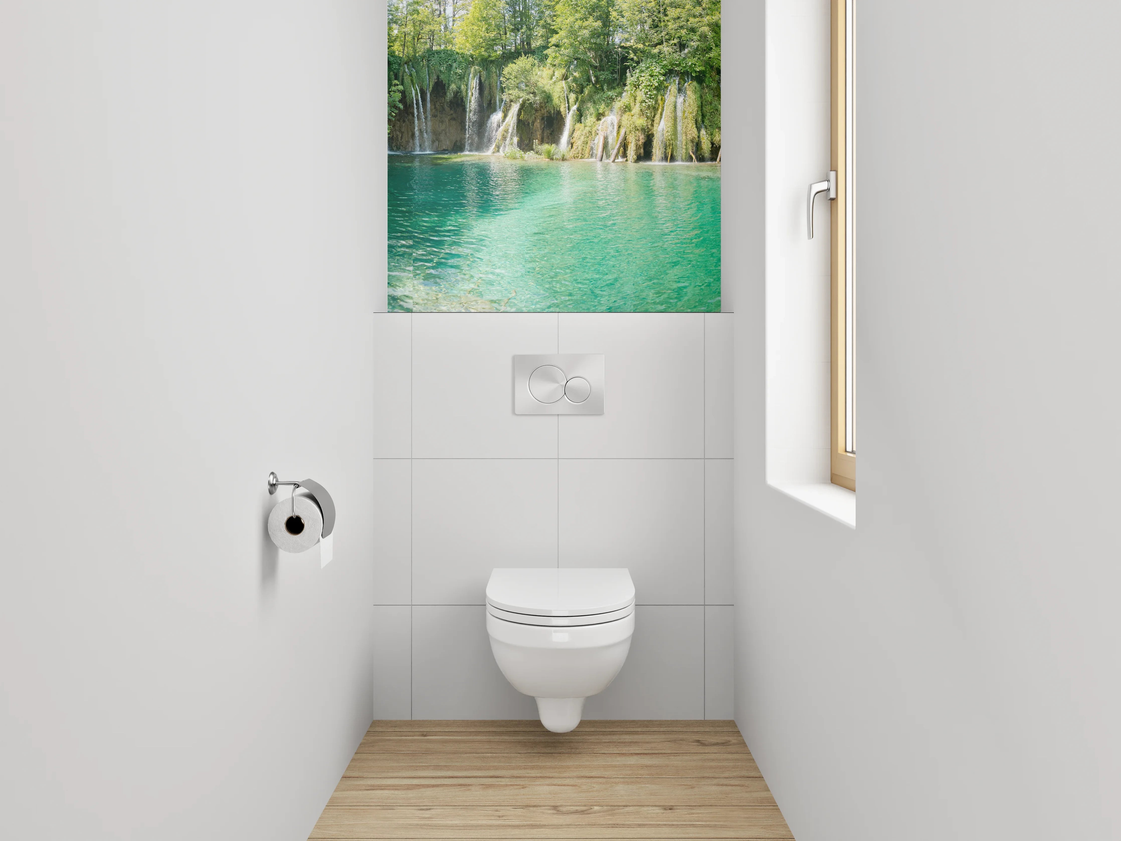 WC-Rückwand - Wasserfall Idylle am smaragdgrünen See