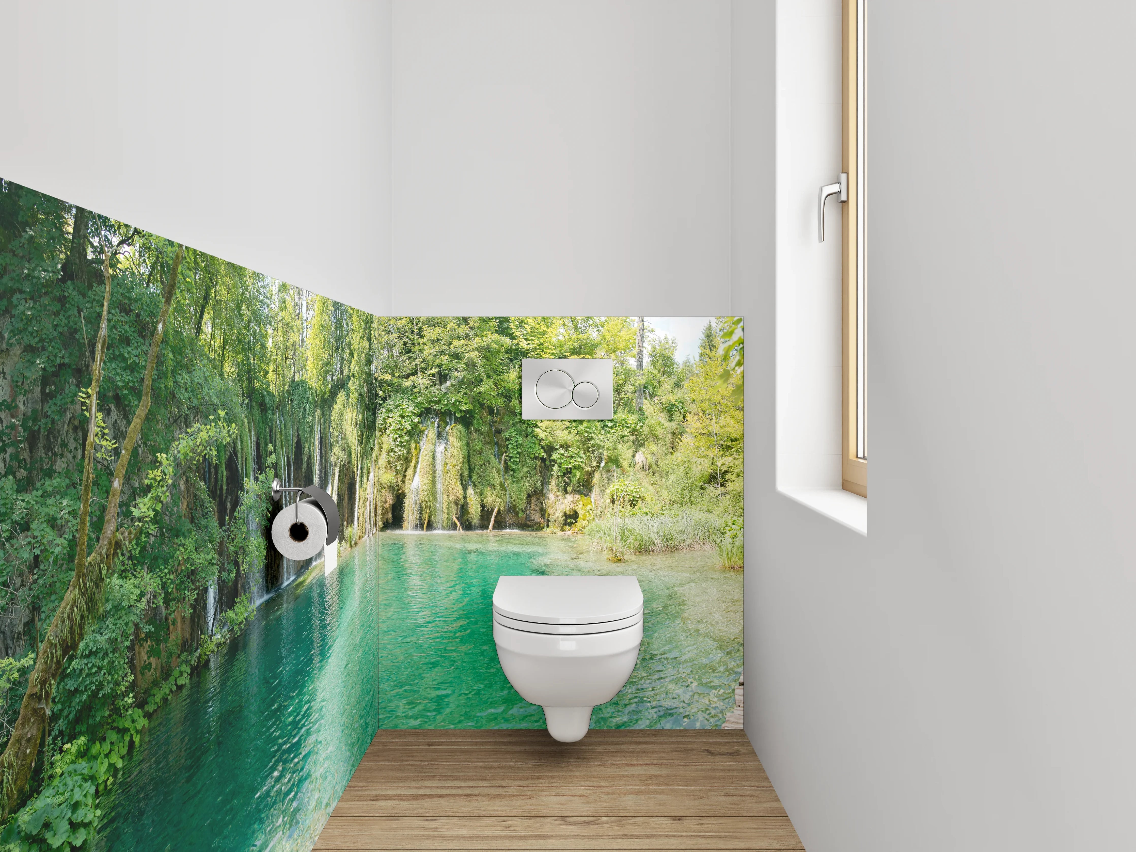 WC-Rückwand - Wasserfall Idylle am smaragdgrünen See