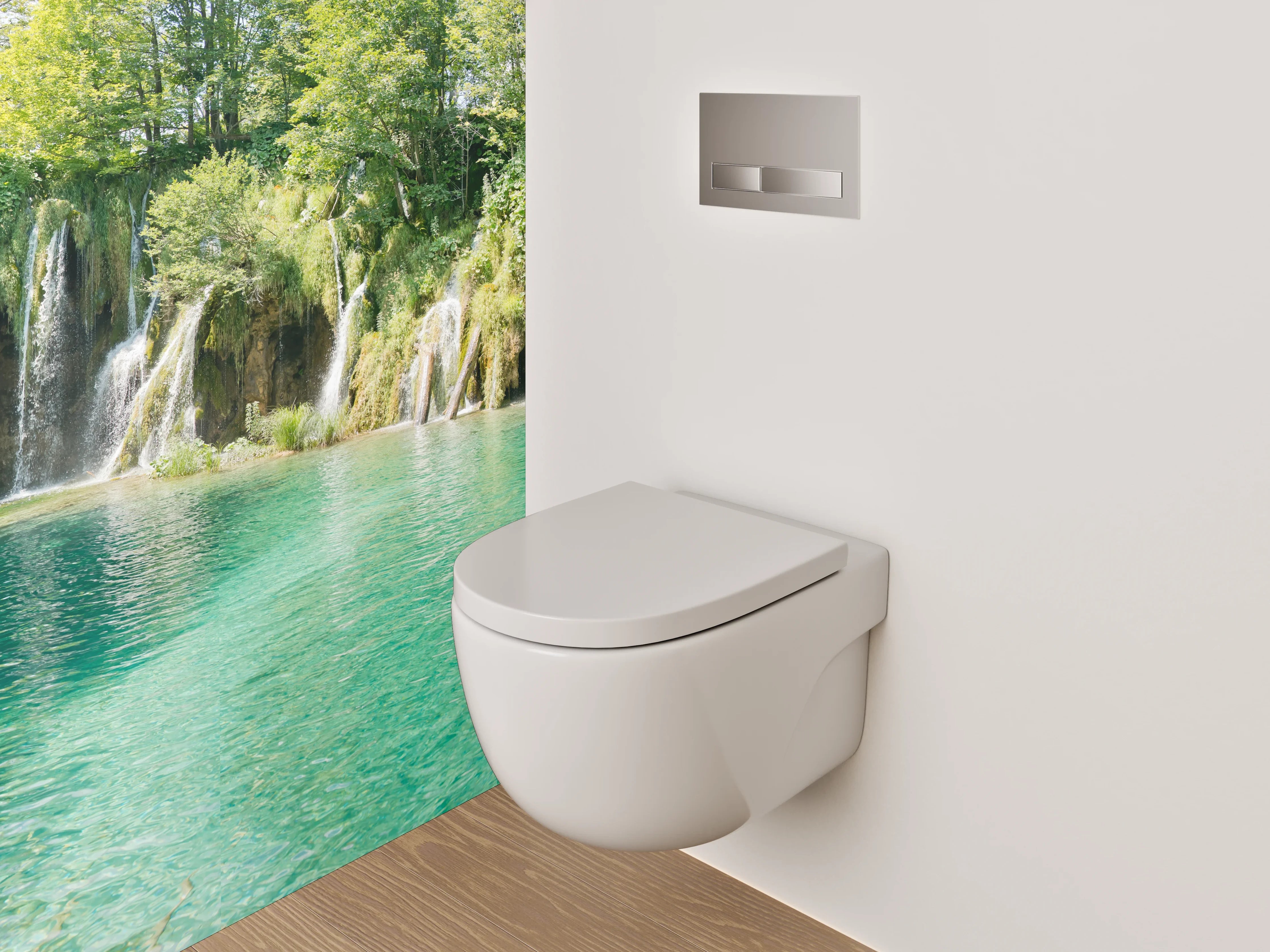 WC-Rückwand - Wasserfall Idylle am smaragdgrünen See