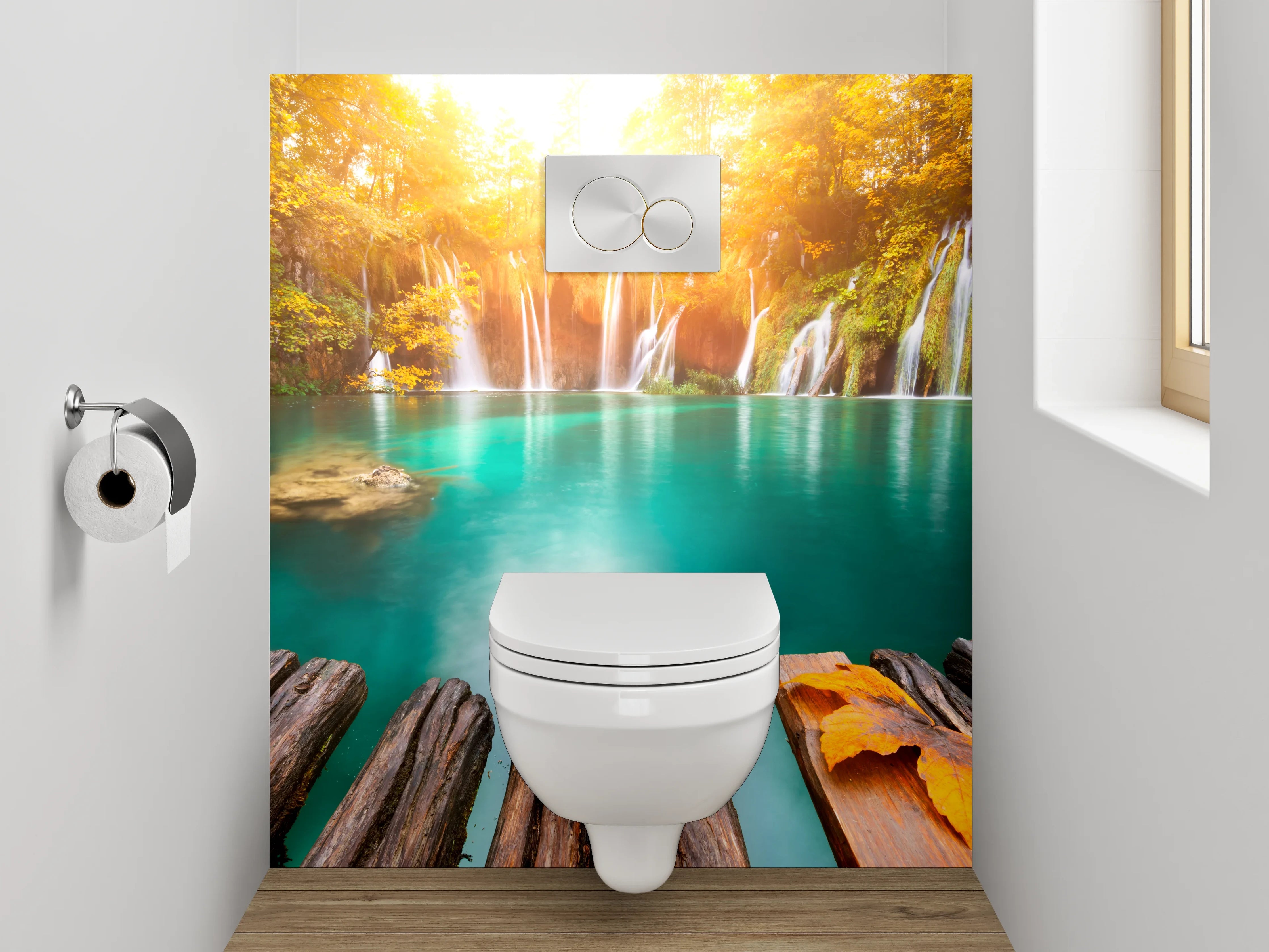 WC-Rückwand - Wasserfall Idylle im Sonnenlicht
