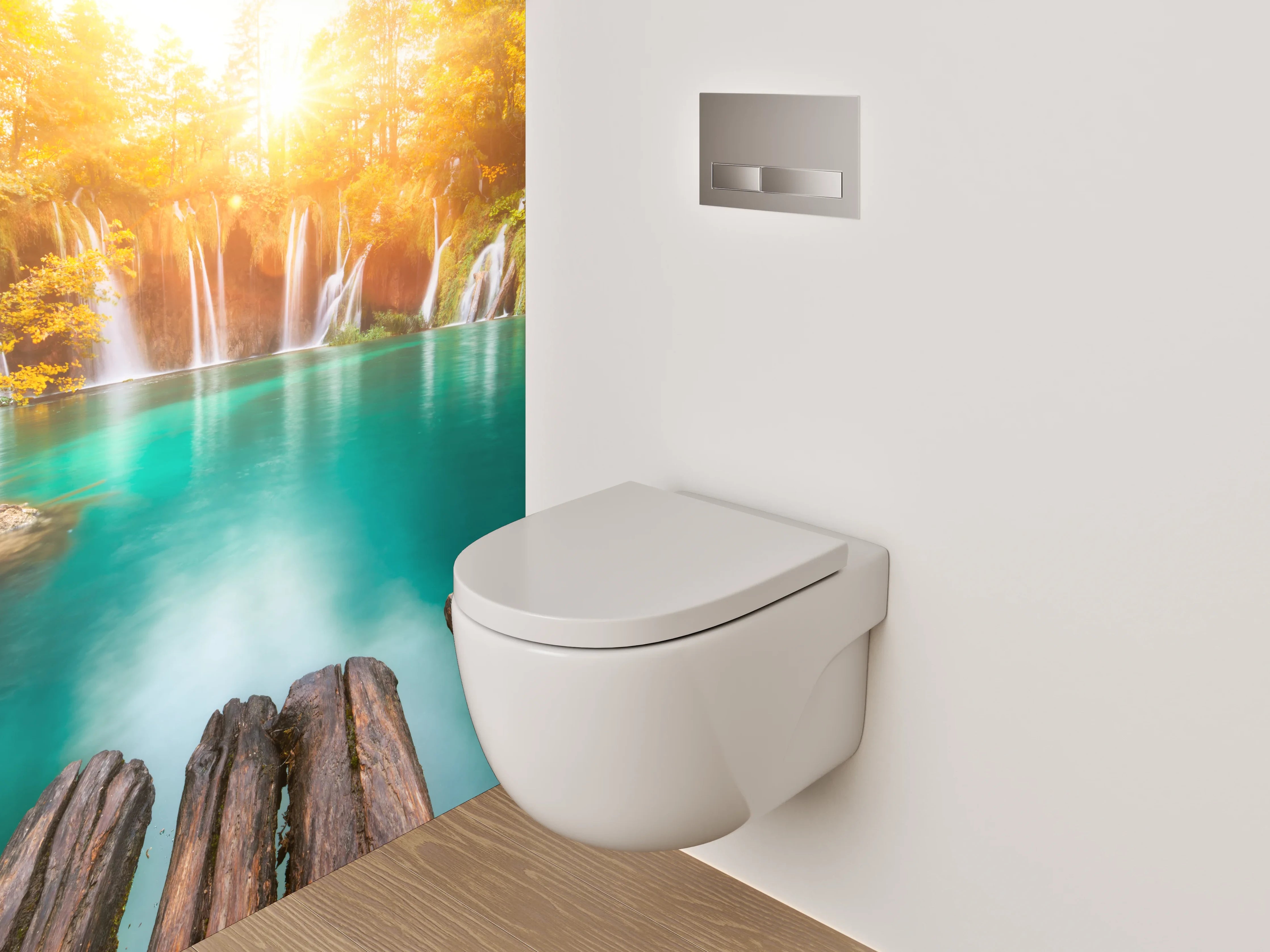 WC-Rückwand - Wasserfall Idylle im Sonnenlicht