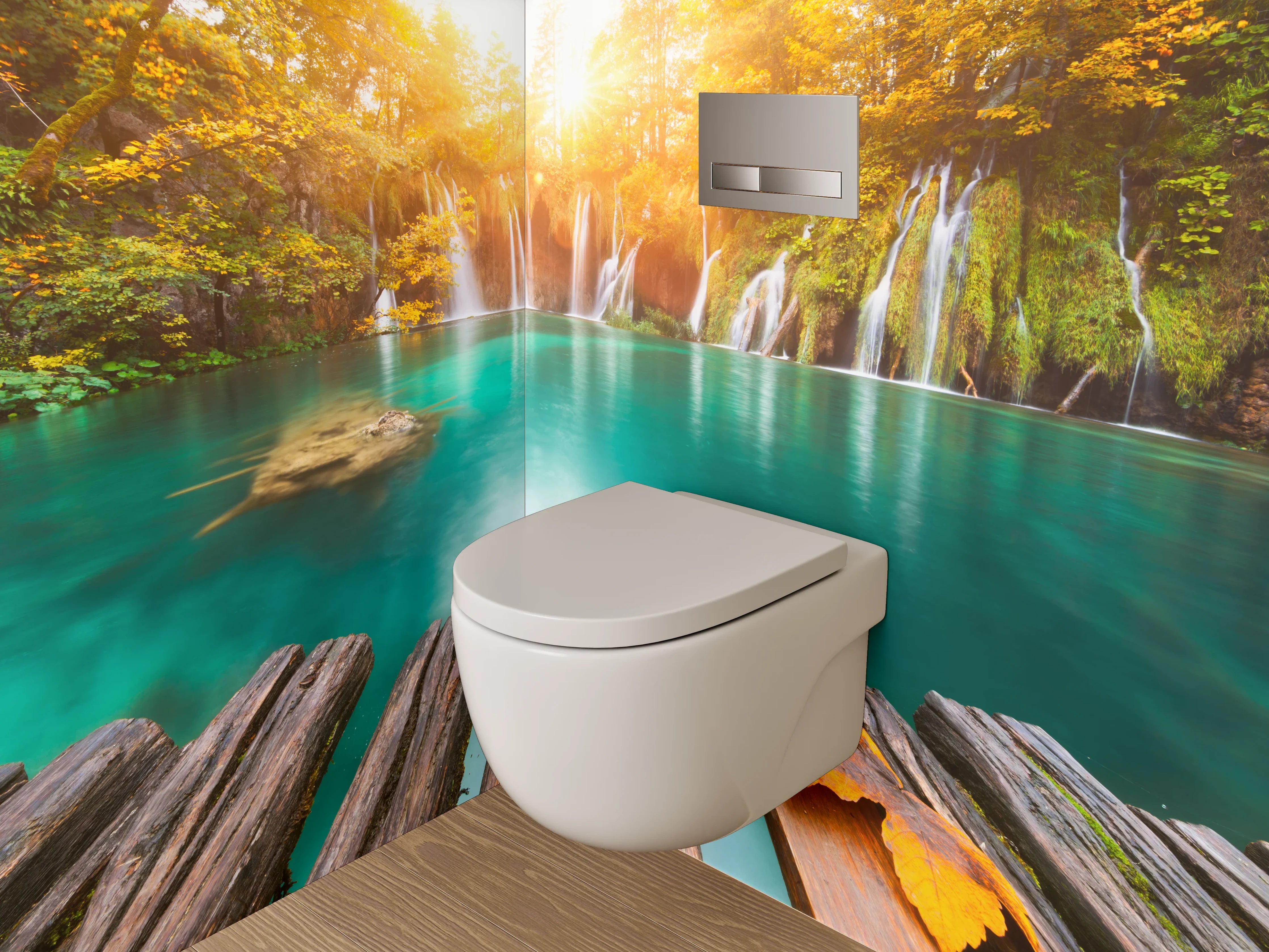 WC-Rückwand - Wasserfall Idylle im Sonnenlicht