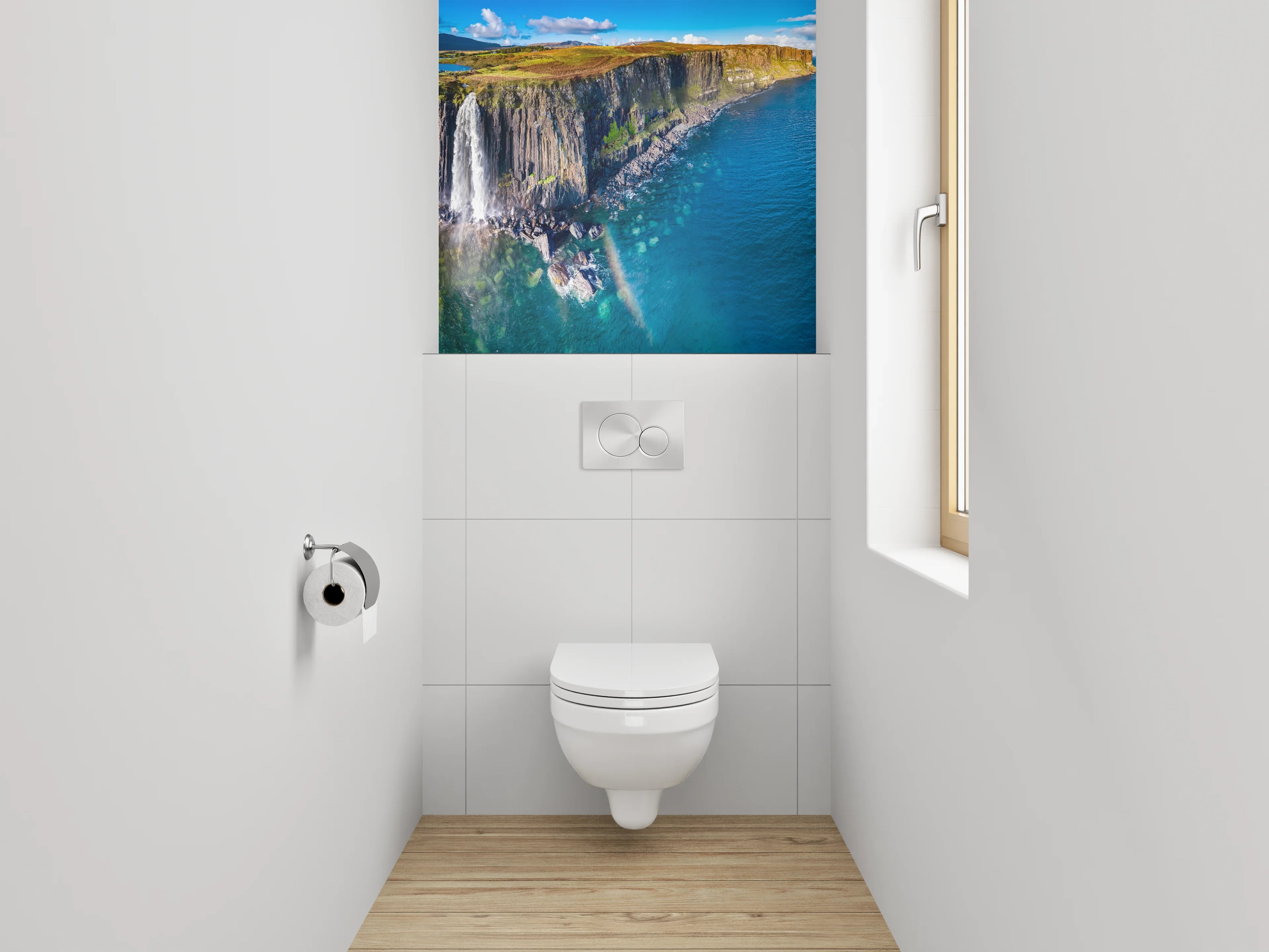 WC-Rückwand - Wasserfall an dramatischer Steilküste