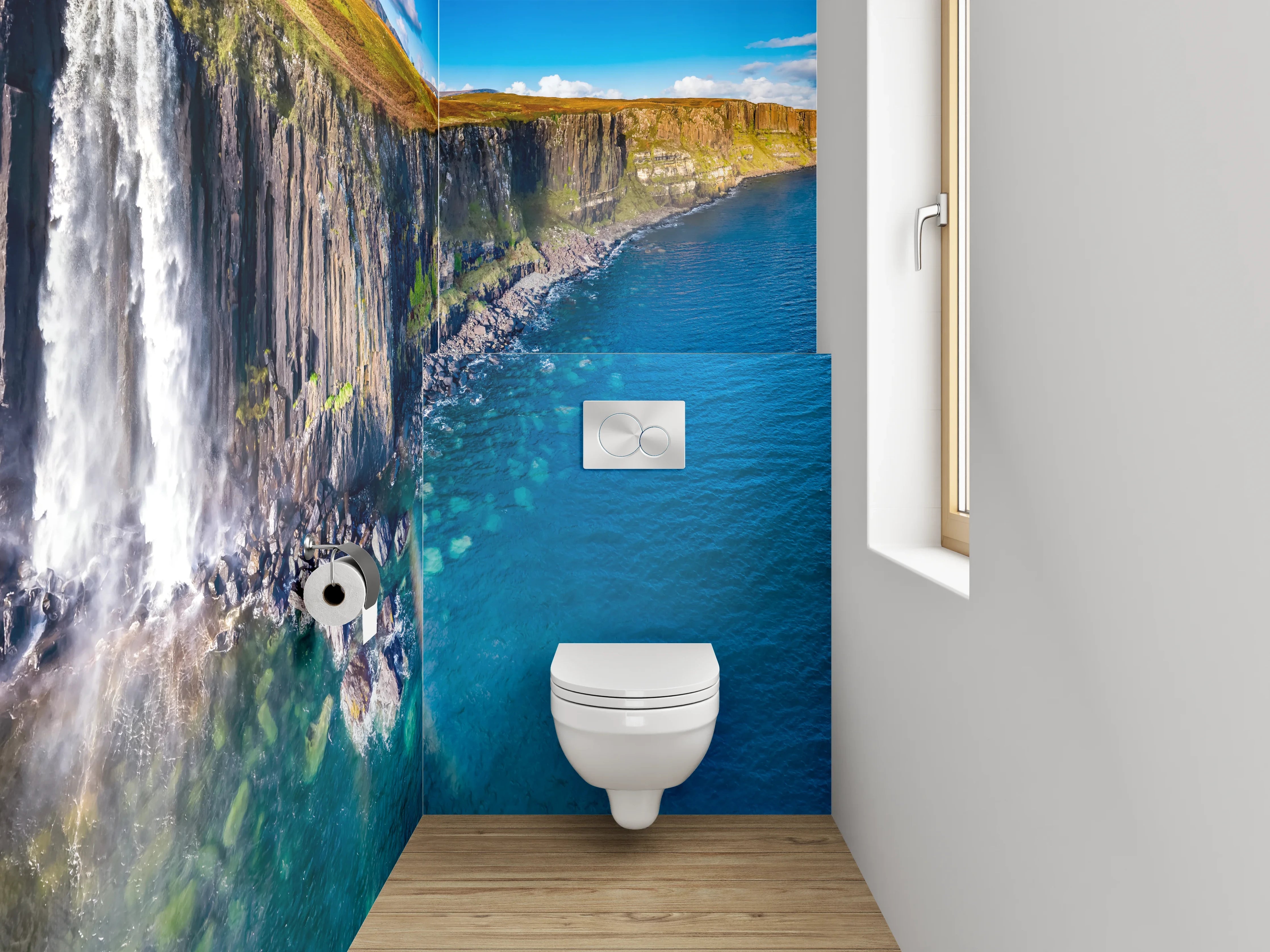WC-Rückwand - Wasserfall an dramatischer Steilküste